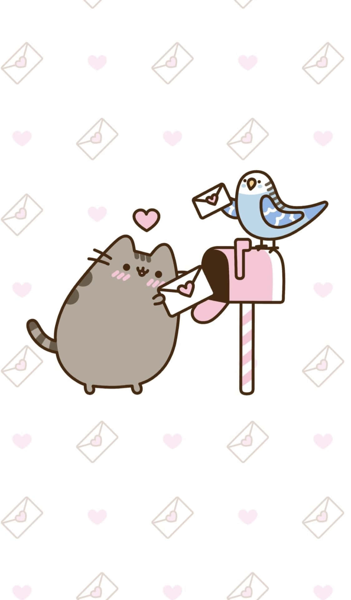 pusheen cat and bird in a mailbox Picha ya Ukuta