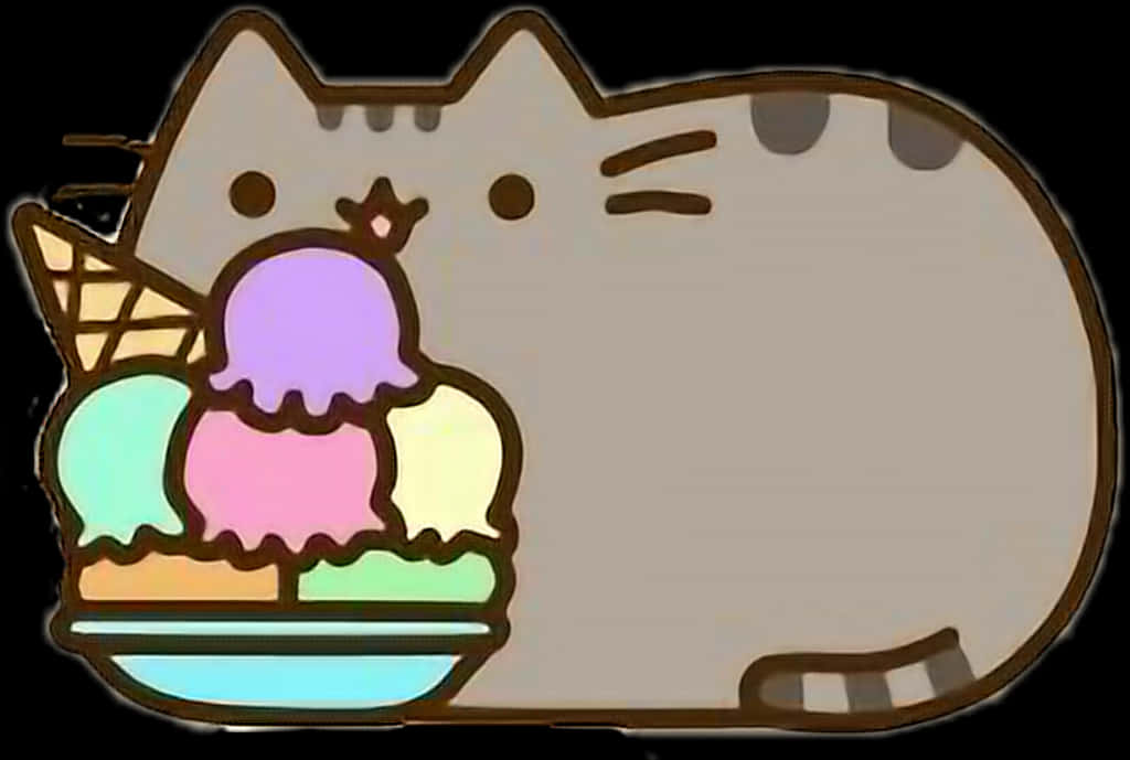 Pusheen na Ice Cream Picha ya Ukuta