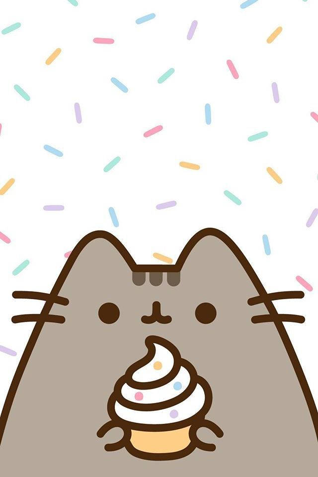 Pusheen ya HD ya Kupendeza Akiwa na Keki Ndogo Picha ya Ukuta