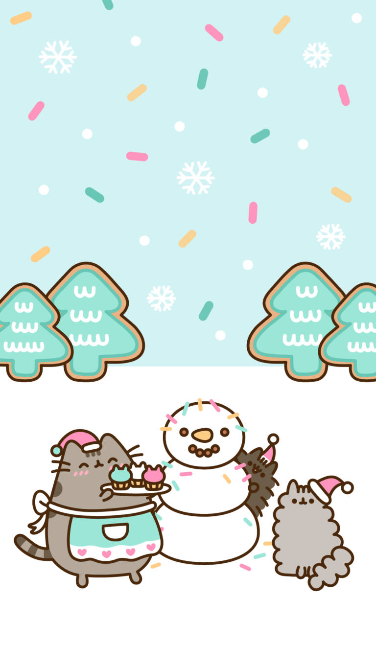 Pusheen ya Kawaii HD Kusherehekea Krismasi Picha ya Ukuta