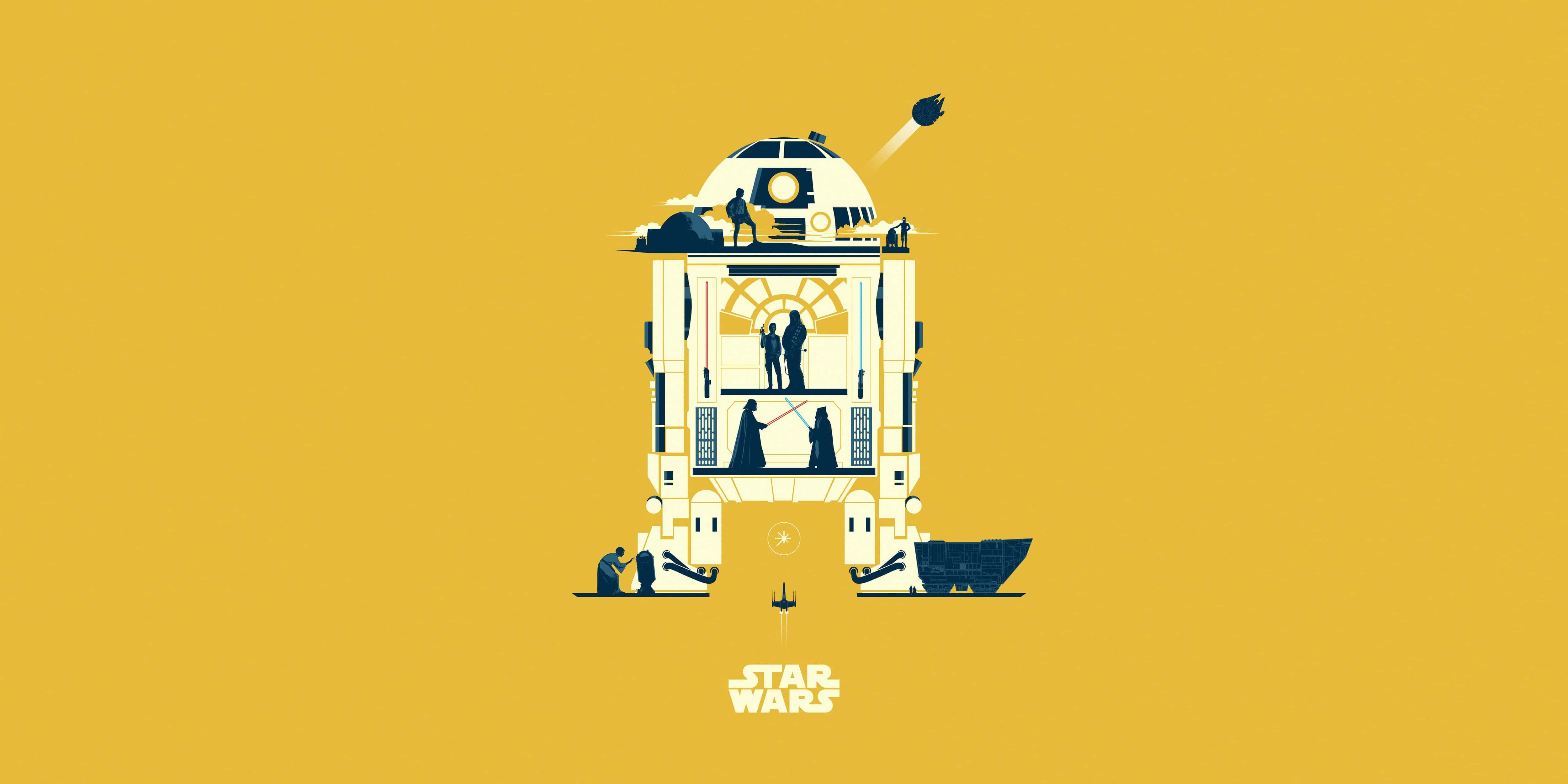 R2-D2 wa iPad wa Rangi ya Kifaru Picha ya Ukuta
