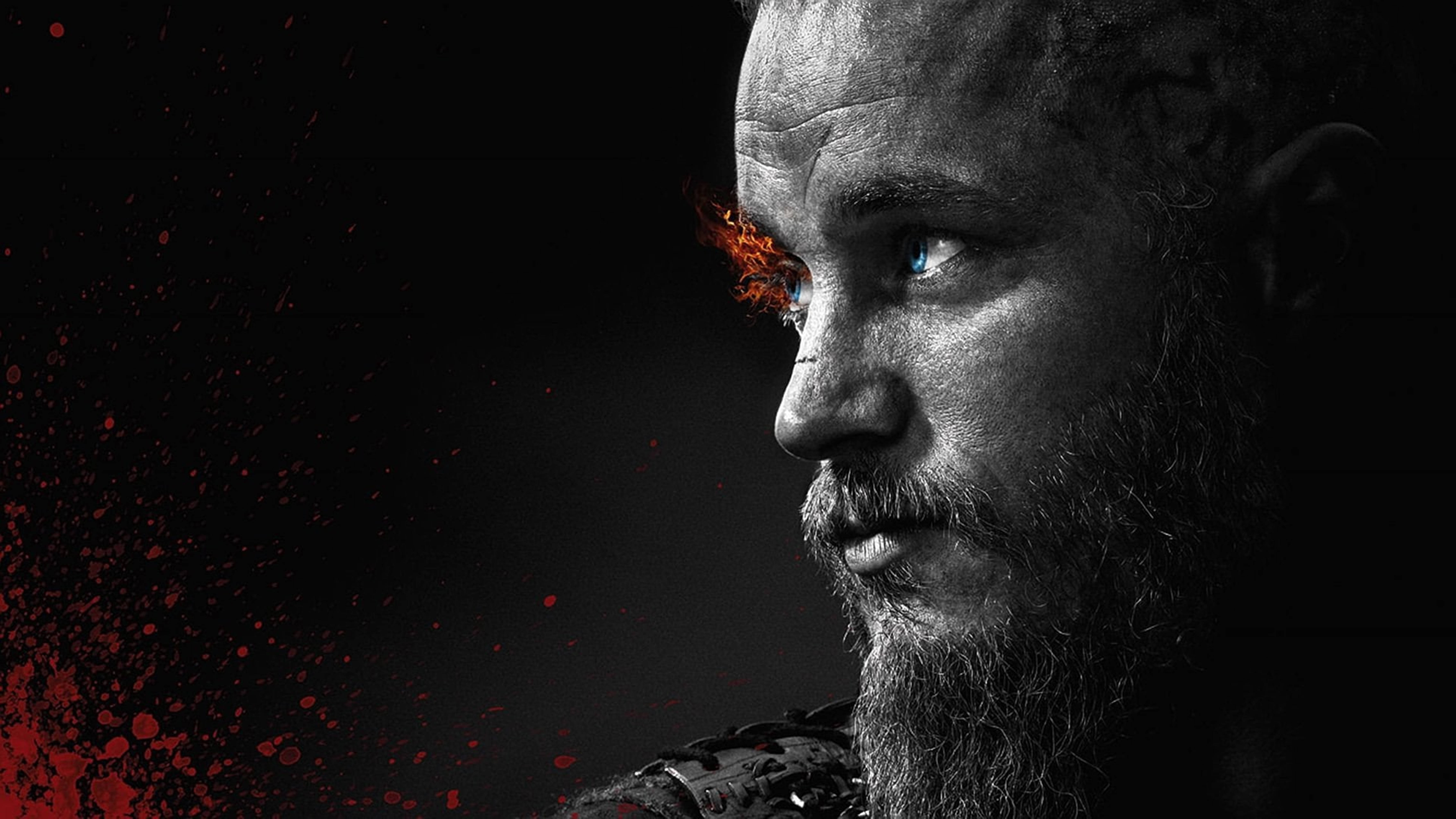 Ragnar Lothbrok 4K Waviking Moto wa Kope Nyeusi na Nyeupe Picha ya Ukuta