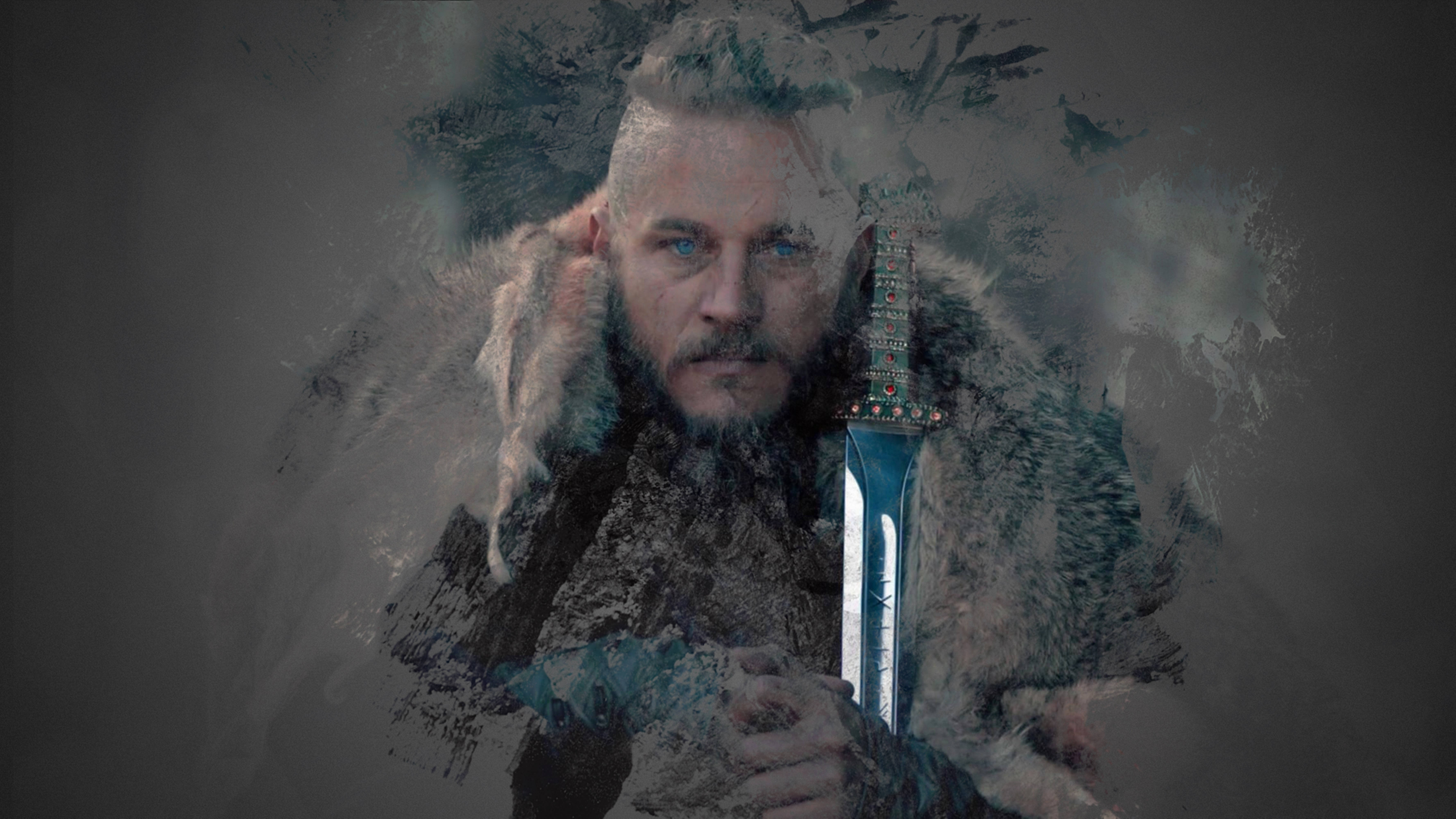 Ragnar Lothbrok 4K Vikings Urembo wa Kahawia Picha ya Ukuta