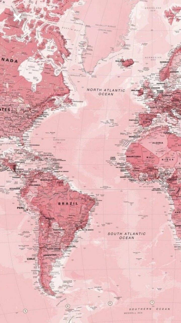 Ramani ya Atlantiki ya Rangi ya Peach Pink Picha ya Ukuta