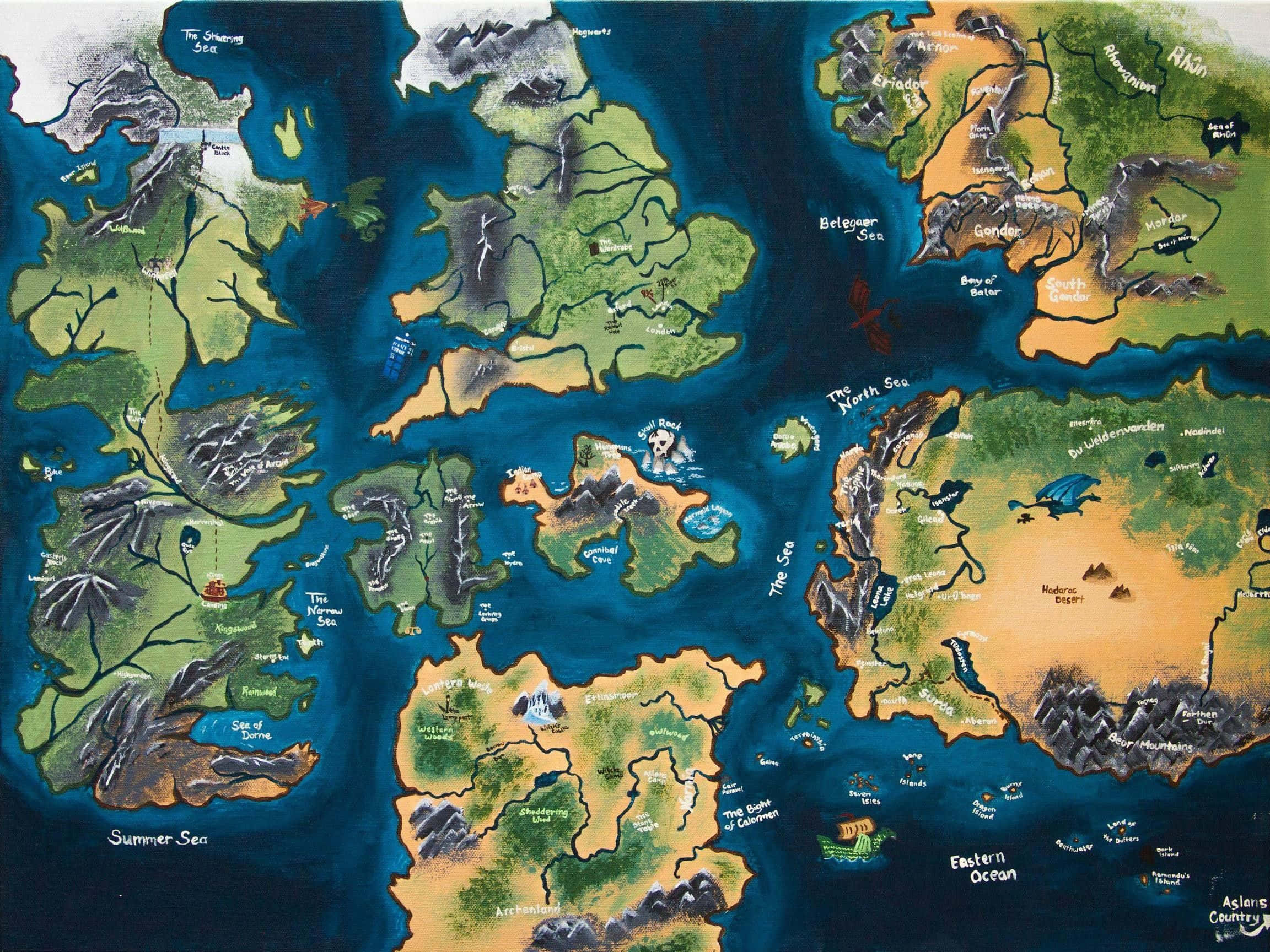 Ramani ya Game of Thrones Westeros Essos Picha ya Ukuta