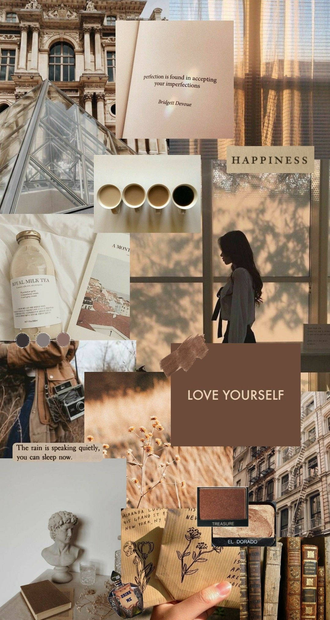 Rangi ya Beige na Kahawia Aesthetic Collage Pastel Picha ya Ukuta