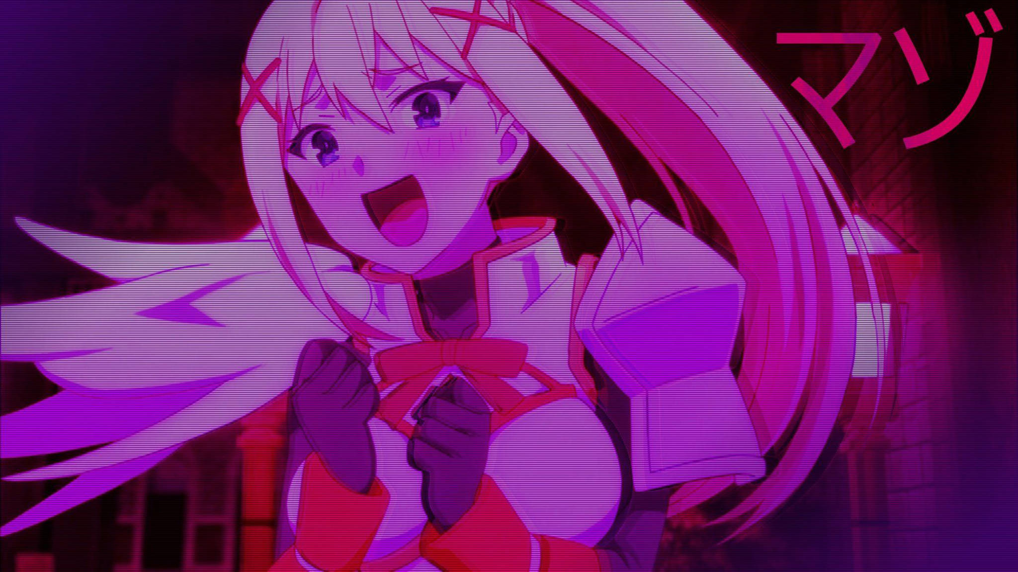 Rangi ya Pink ya Anime Aesthetic Giza Picha ya Ukuta