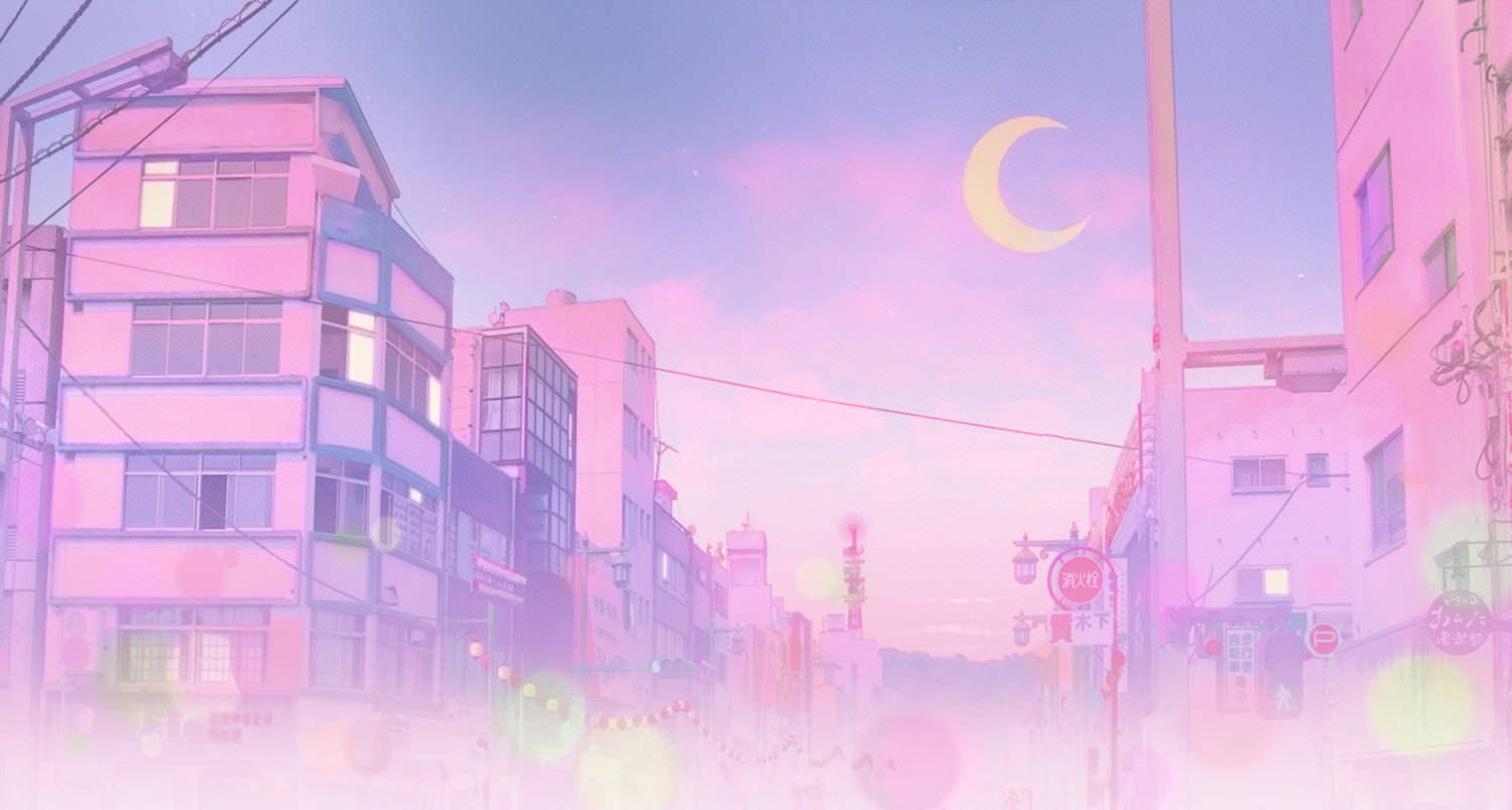 Rangi ya Waridi Aesthetic ya Anime Jiji la Sailor Picha ya Ukuta