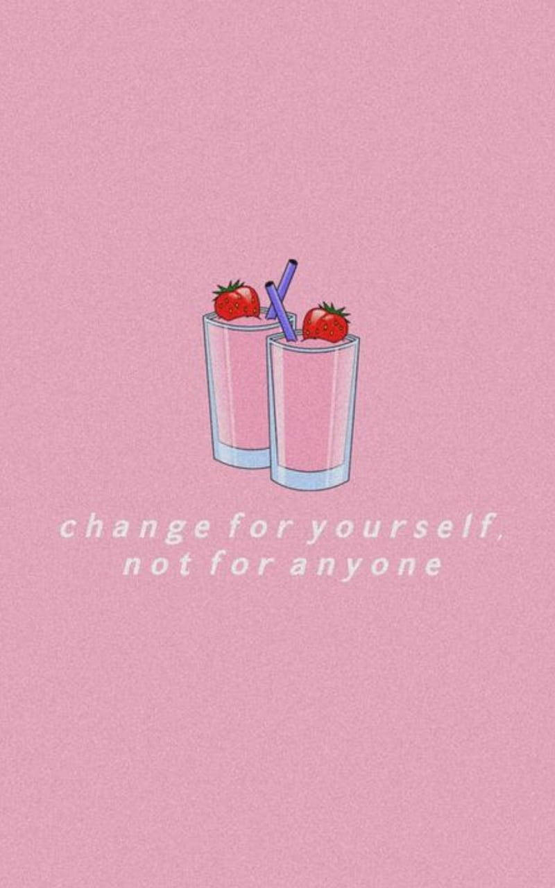 Rangi ya Waridi Inayong'aa na Mguso wa Strawberry Milkshake kwa iPhone Picha ya Ukuta