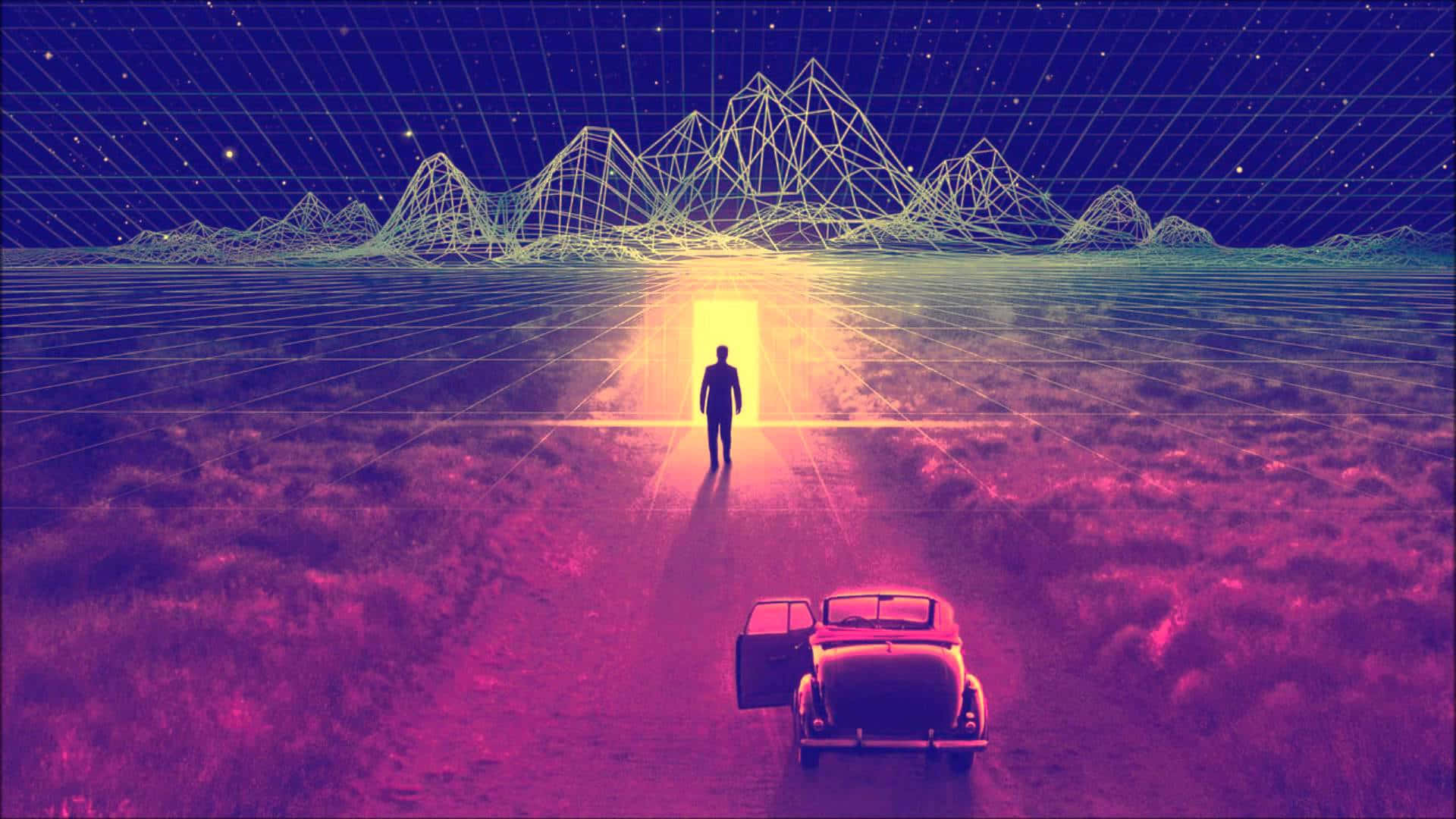 Rangi ya Waridi Mandhari ya Miaka ya 80 Sanaa Dijitali ya The Thirteenth Floor Picha ya Ukuta