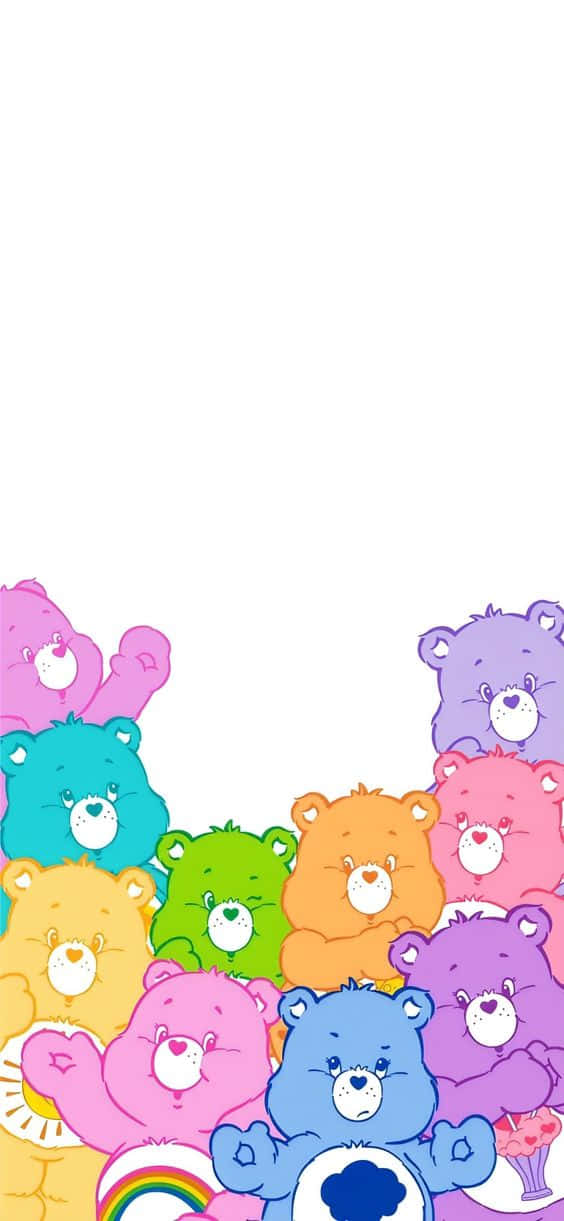 Rangi za Kupendeza za Care Bear kwenye Nyeupe Picha ya Ukuta