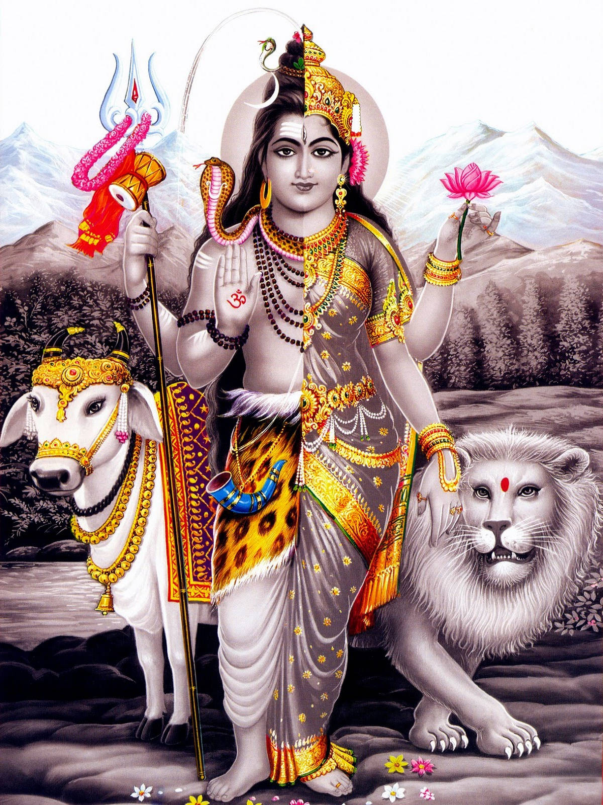 Rangi za Pop Art Shiva Parvati Katika Ardhnarishwar Picha ya Ukuta