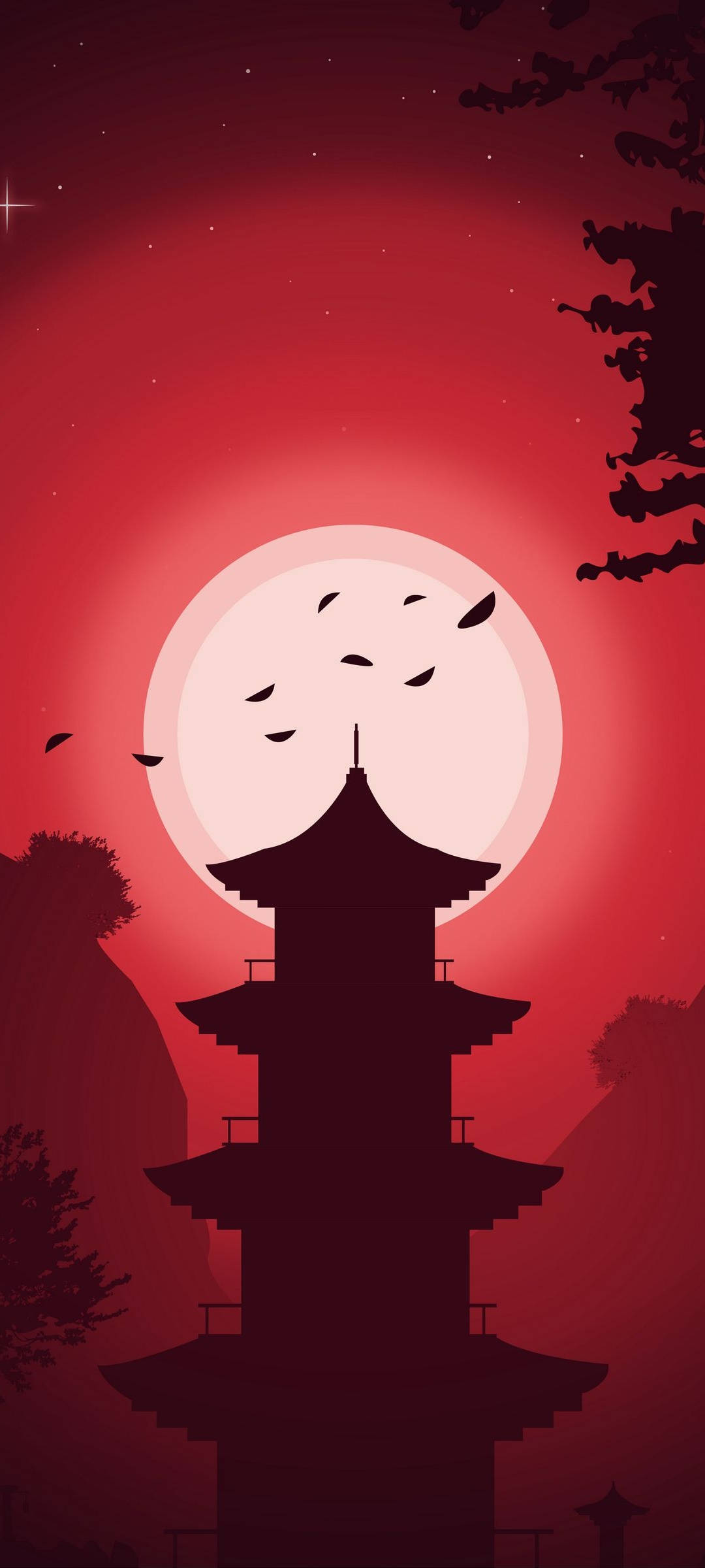 Redmi Note 10 Silhouette ya Pagoda Picha ya Ukuta