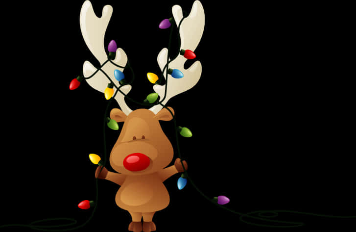 Reindeer Katuni yenye Taa za Krismasi Picha ya Ukuta