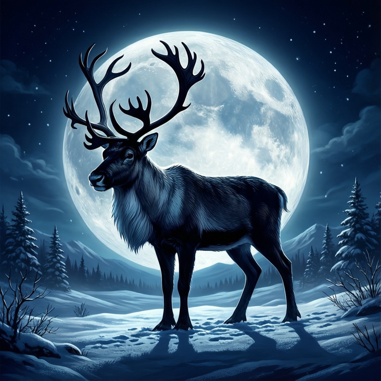 Reindeer na Mwezi Mzima Picha ya Ukuta