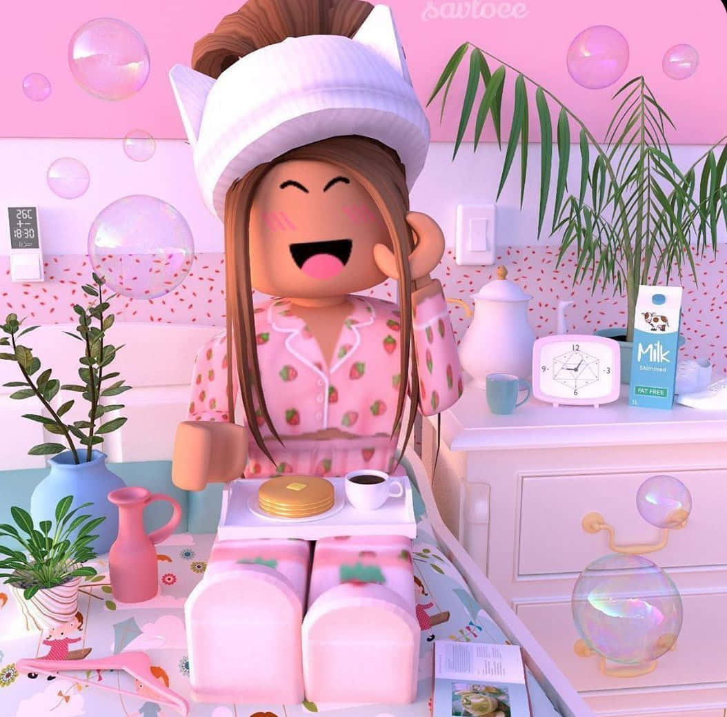 Roblox Pajama za Strawberry za Pinki Picha ya Ukuta