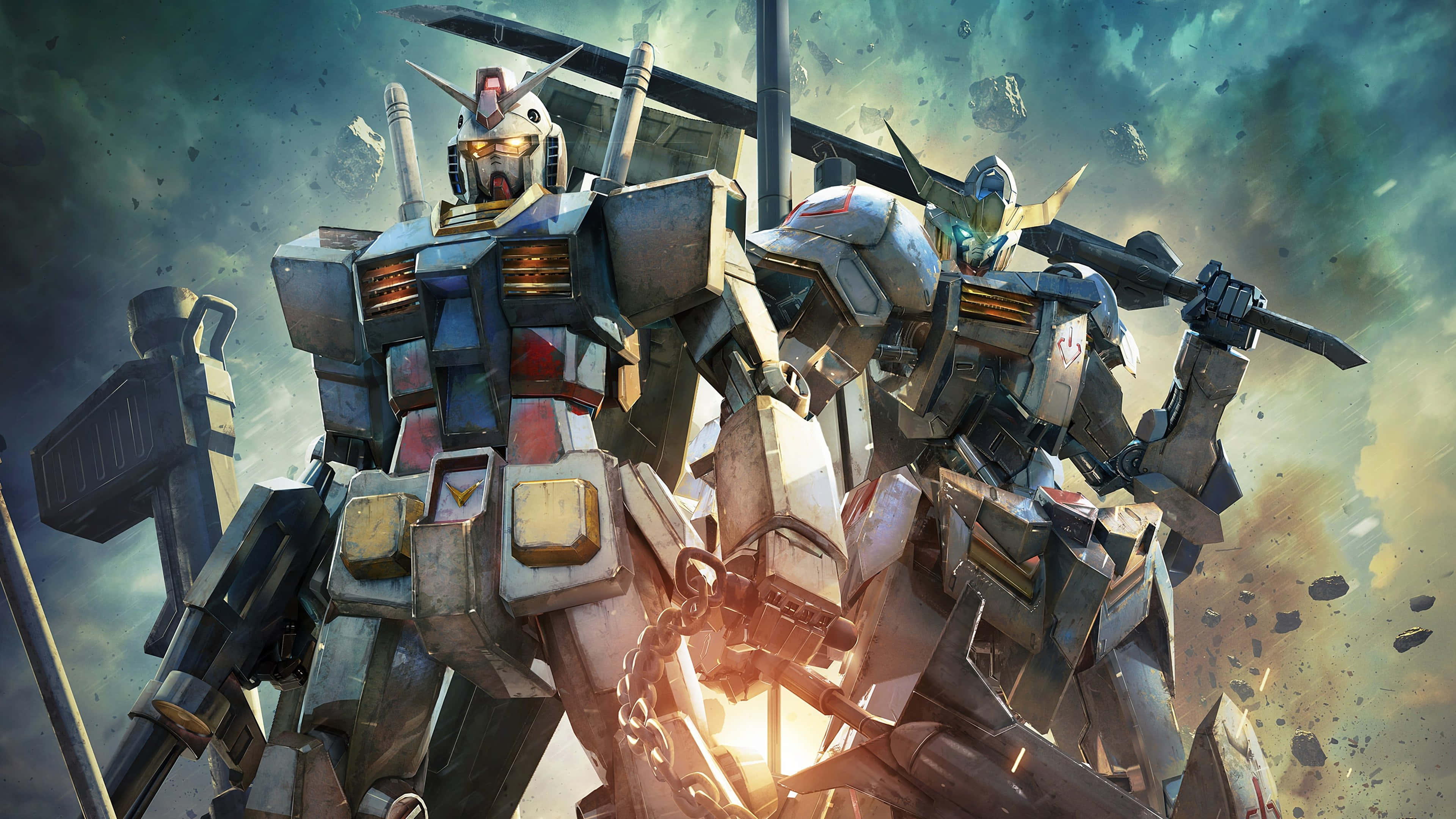 Rubani wa Gundam Akiangalia Jiji Kubwa Kutoka Juu Picha ya Ukuta