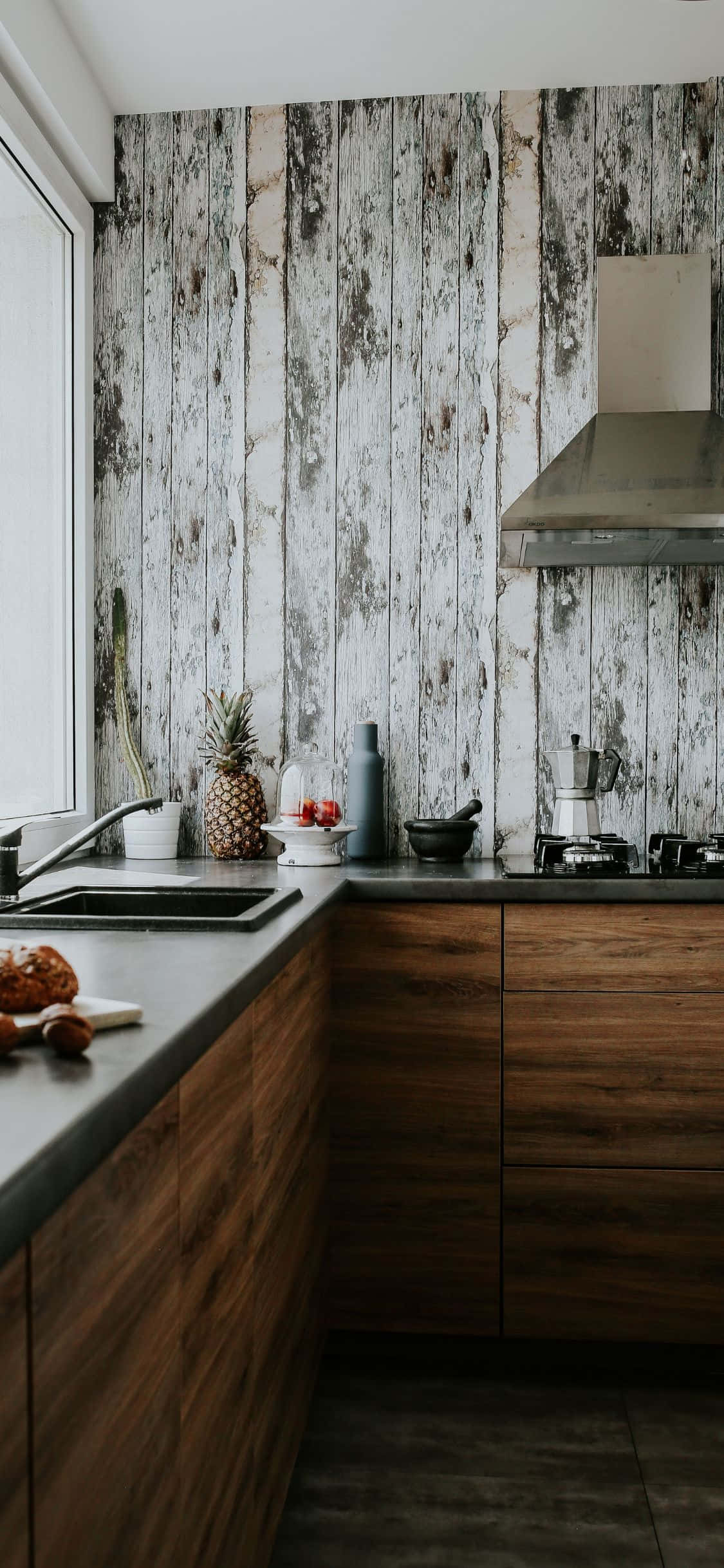 Rustic Design iPhone Xs Kitchen Background Picha ya Ukuta