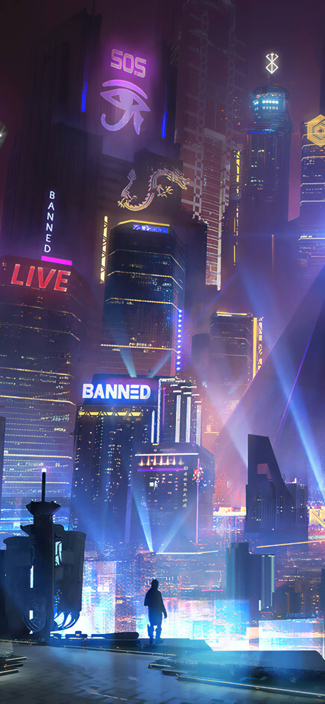 Saa ya Rooftop Cyberpunk iPhone X Picha ya Ukuta
