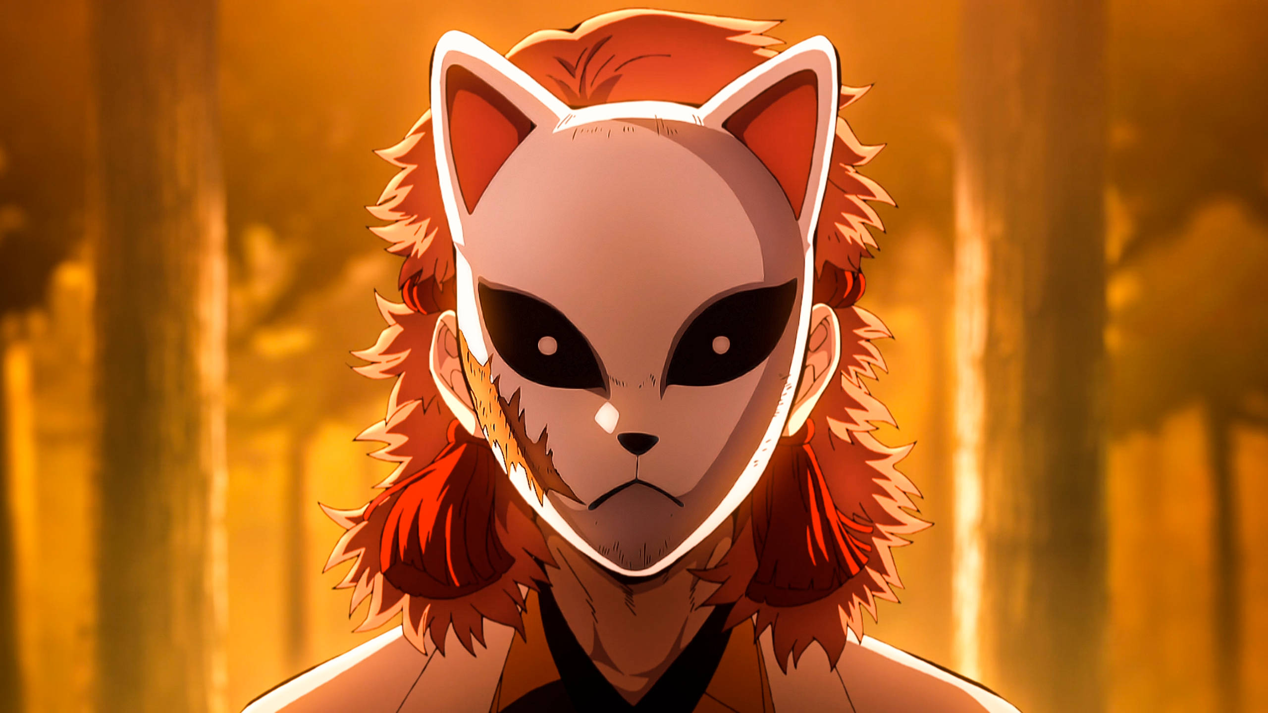 Sabito Akiwa na Kinyago cha Kitsune katika Demon Slayer Picha ya Ukuta