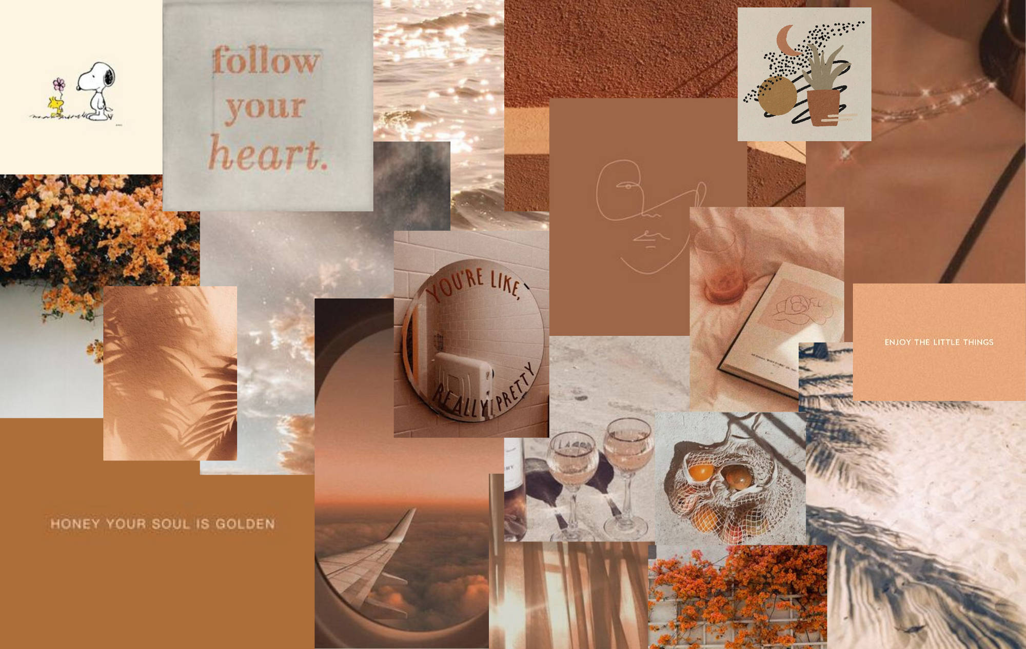 Safari Collage Beige Brown Aesthetic Picha ya Ukuta