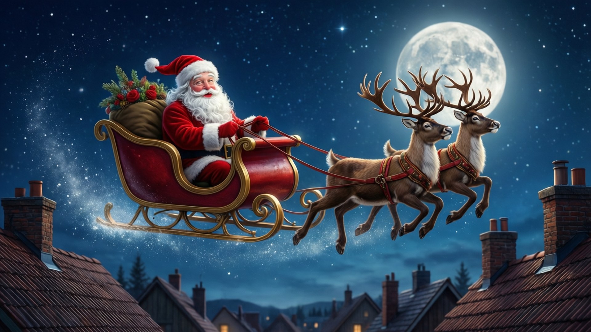 Safari ya Sleigh Juu ya Jiji Picha ya Ukuta