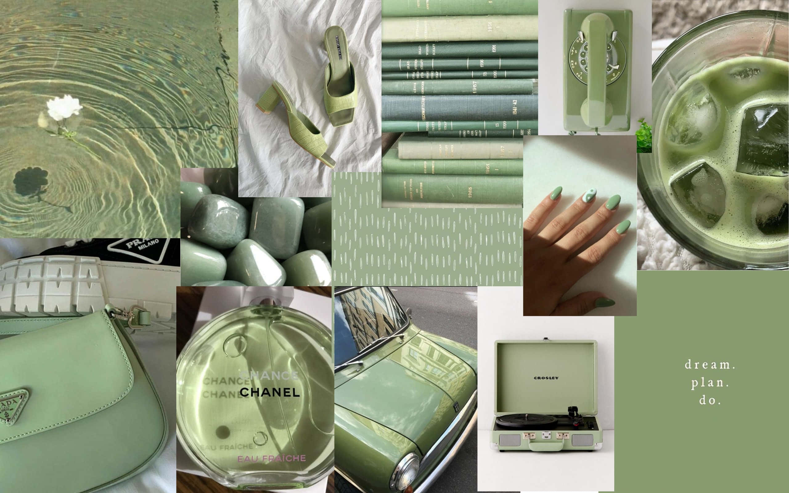 Sage Aesthetic Collage Simu na Manukato Picha ya Ukuta