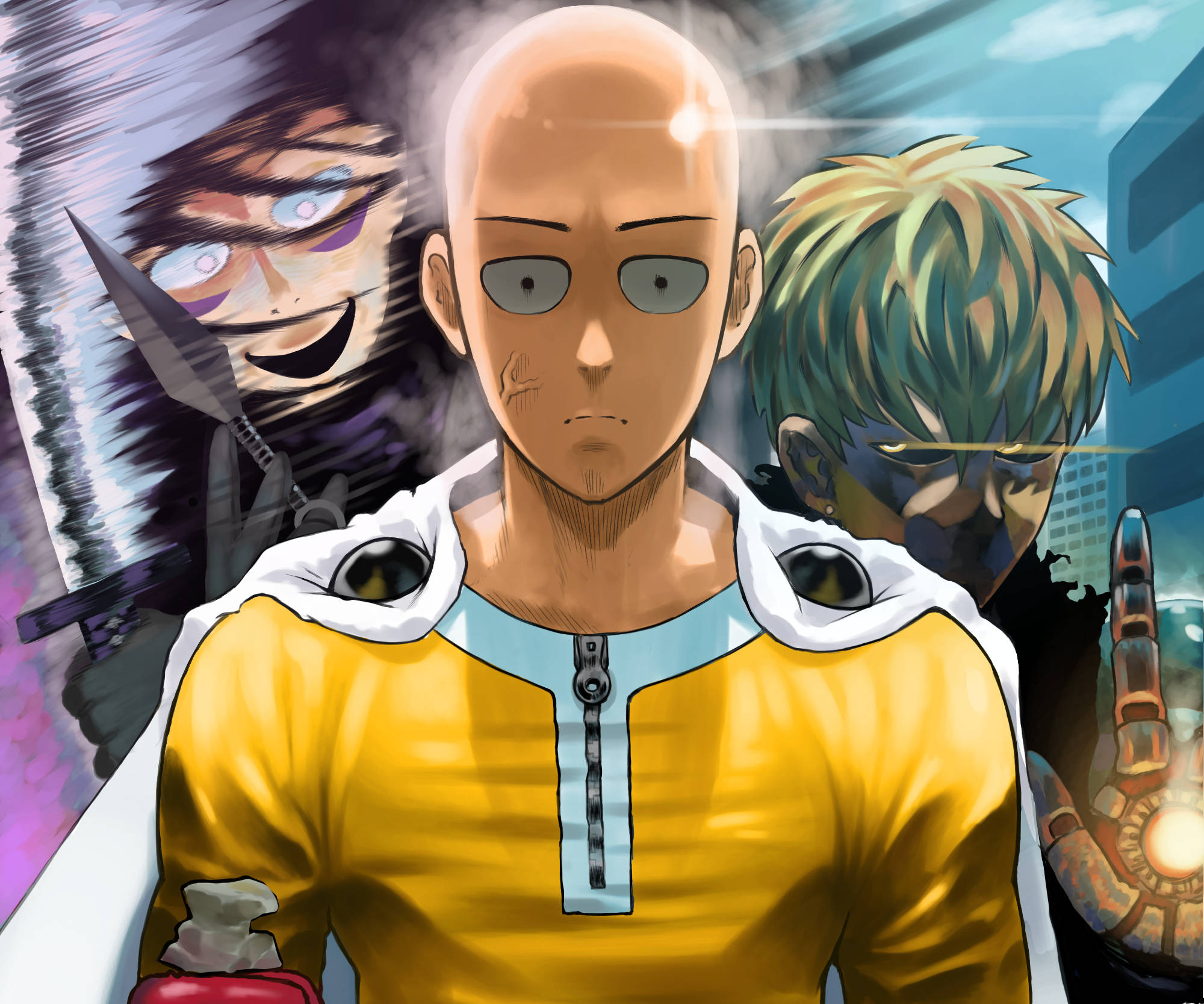 Saitama Mcheshi Pamoja na Genos Picha ya Ukuta