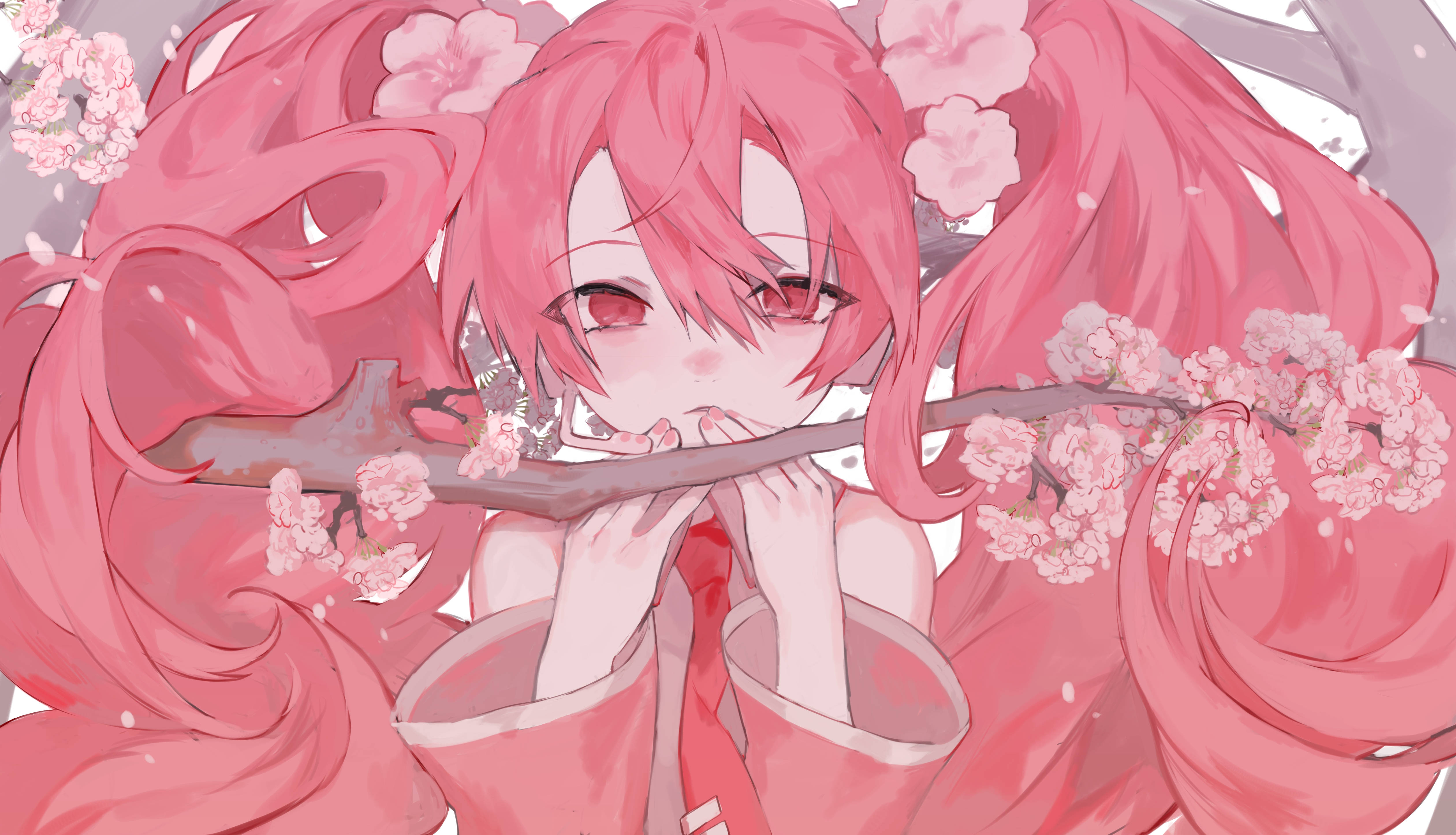 Sakura Miku ya Rangi ya Waridi Aesthetic ya Anime Picha ya Ukuta