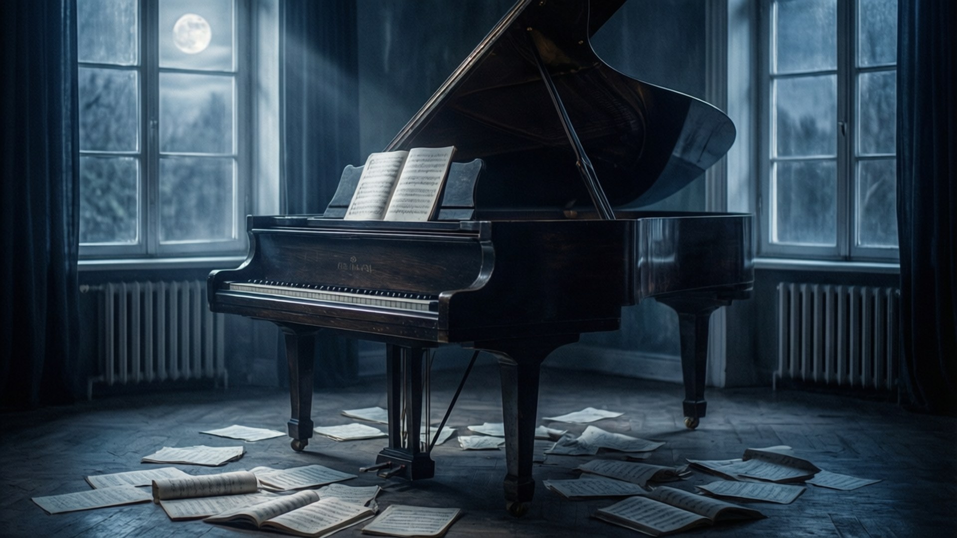 Sala ya Piano ya Mwezi Picha ya Ukuta