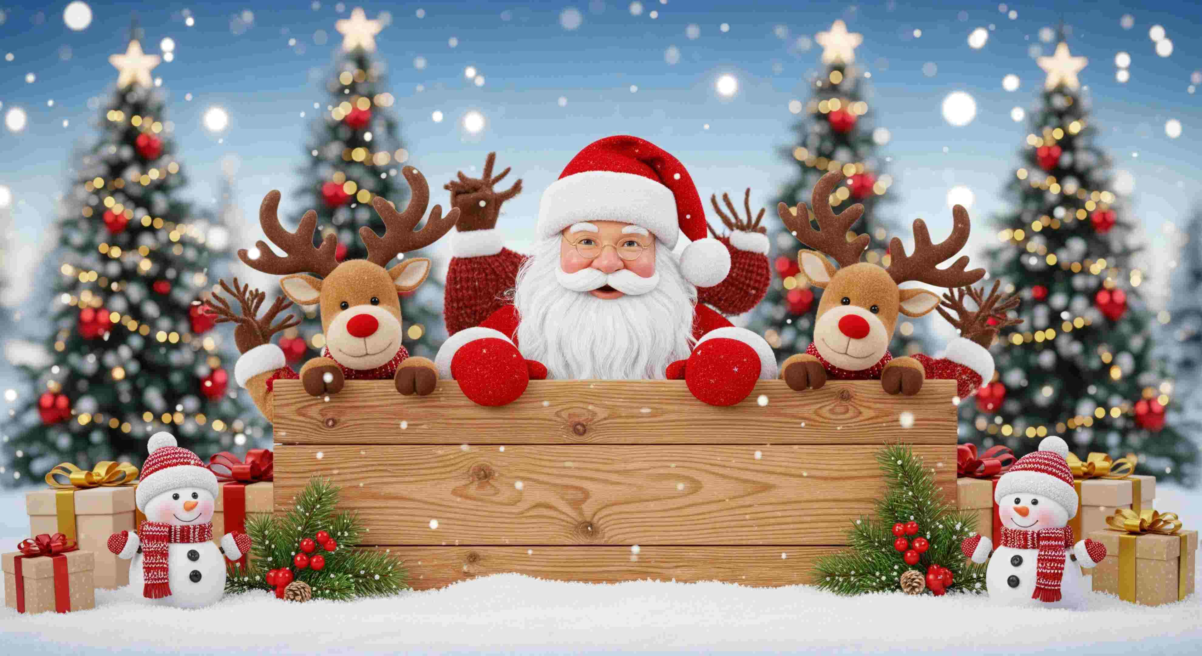 Salamu za Krismasi na Baba Krismasi na Wafuasi Wake Picha ya Ukuta