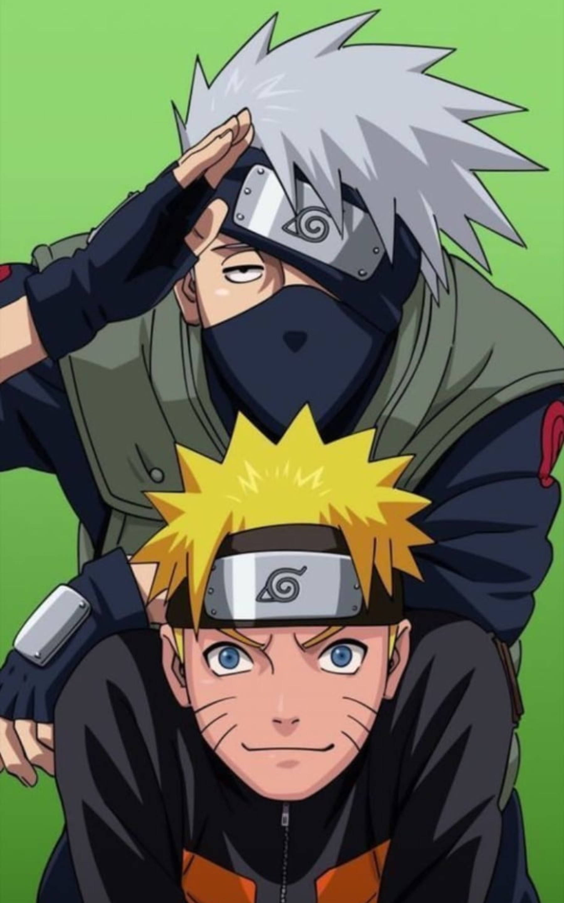 Saluti Baridi ya Kakashi Akiwa na Naruto Picha ya Ukuta