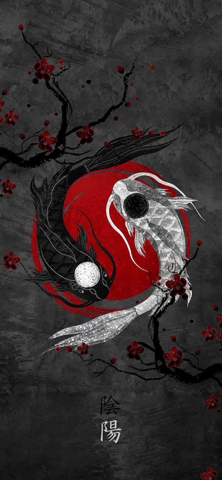 Samaki Kambare ya Yin Yang Kijapani 4K Sanaa Picha ya Ukuta