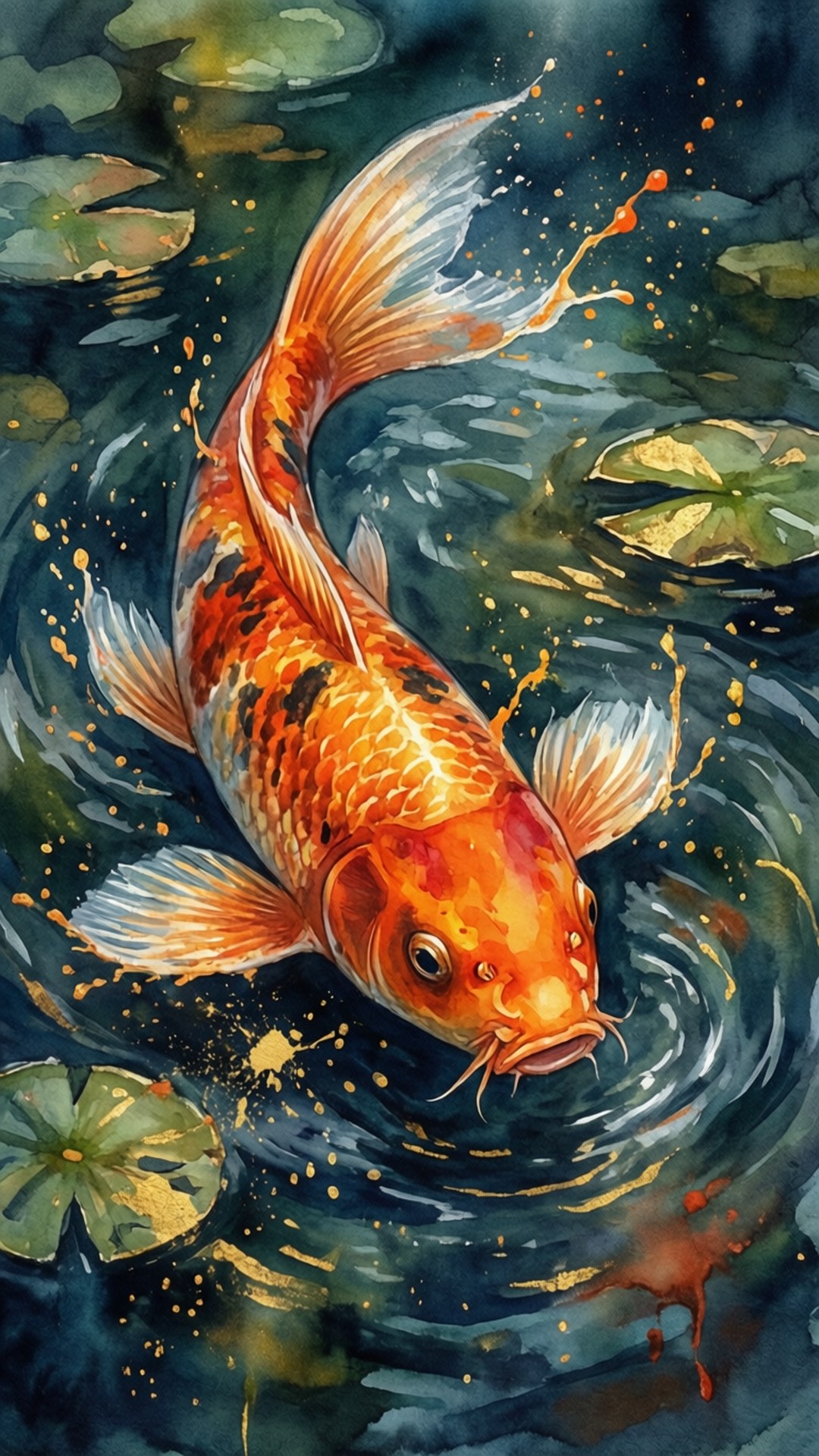 Samaki wa Koi wa Rangi ya Maji Picha ya Ukuta