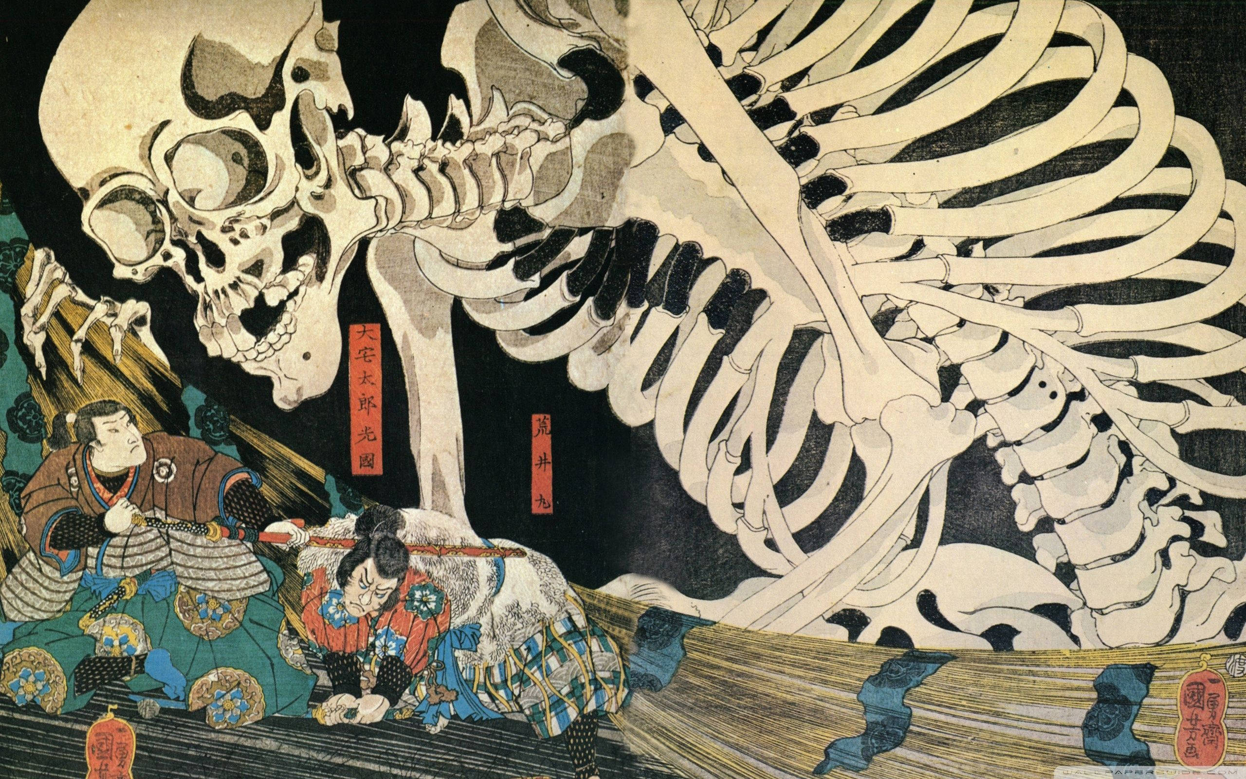 Samurai wa Kijapani Dhidi ya Mifupa Picha ya Ukuta