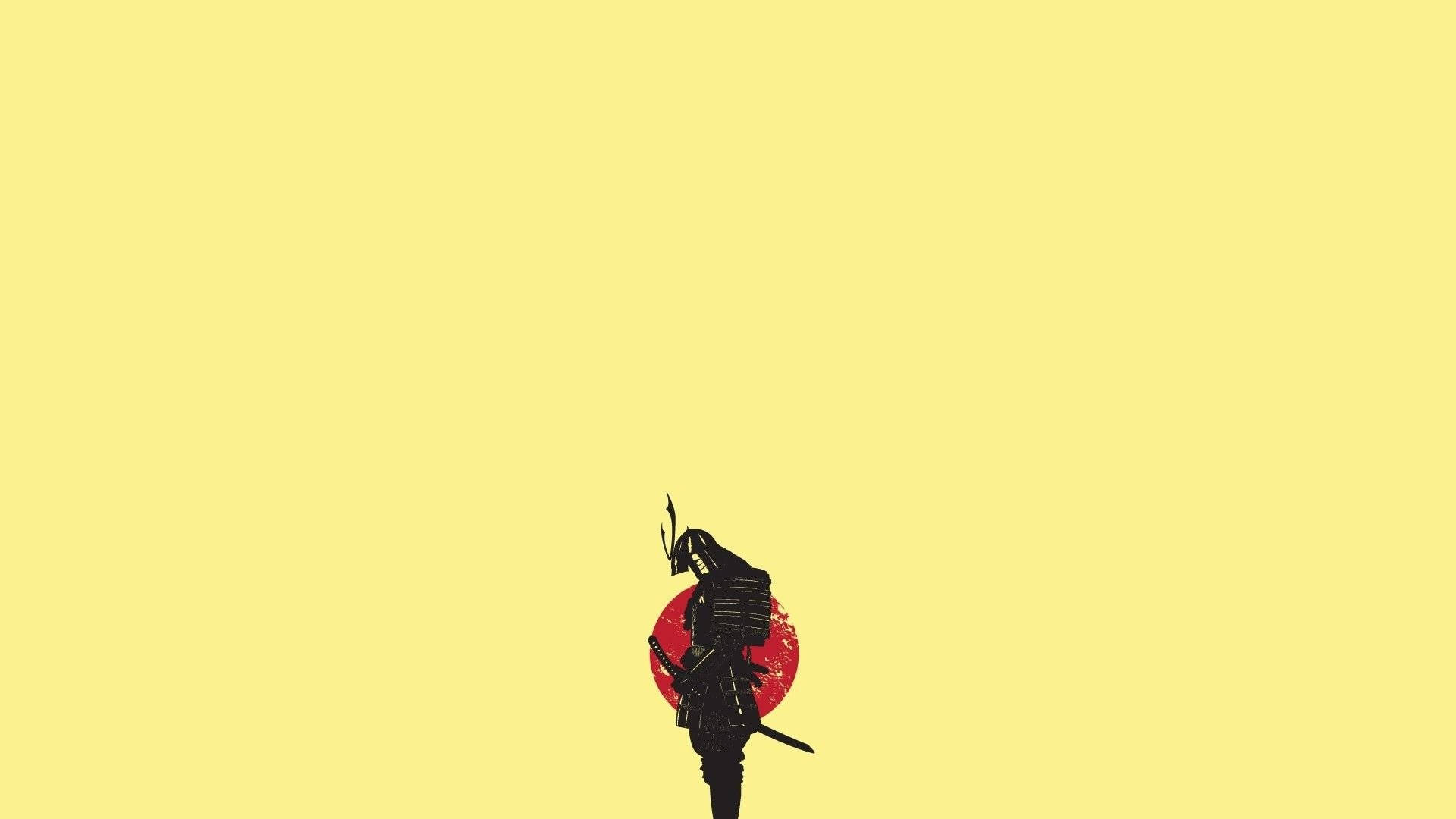 Samurai wa Kijapani wa Rangi ya Njano Pastel Picha ya Ukuta