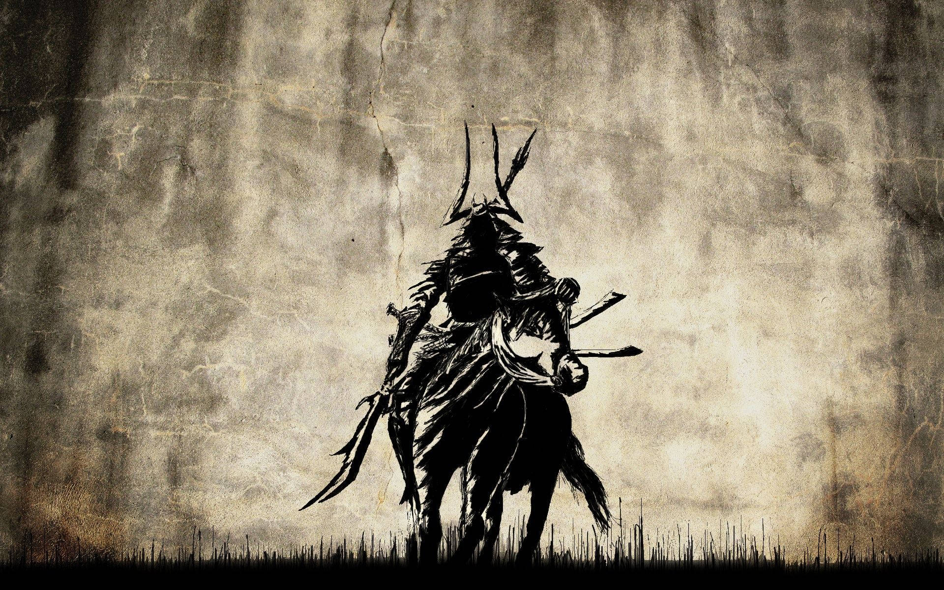Samurai wa Kijapani Akiwa Juu ya Farasi Picha ya Ukuta