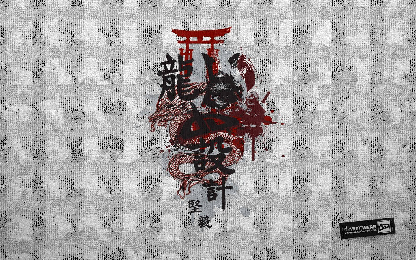 Samurai wa Kijapani, Joka na Torii Picha ya Ukuta