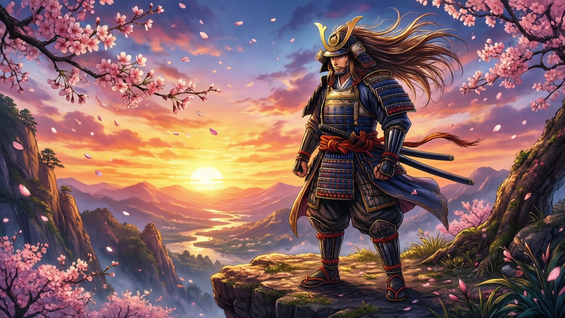 Samurai wa Manga ya Machweo Picha ya Ukuta