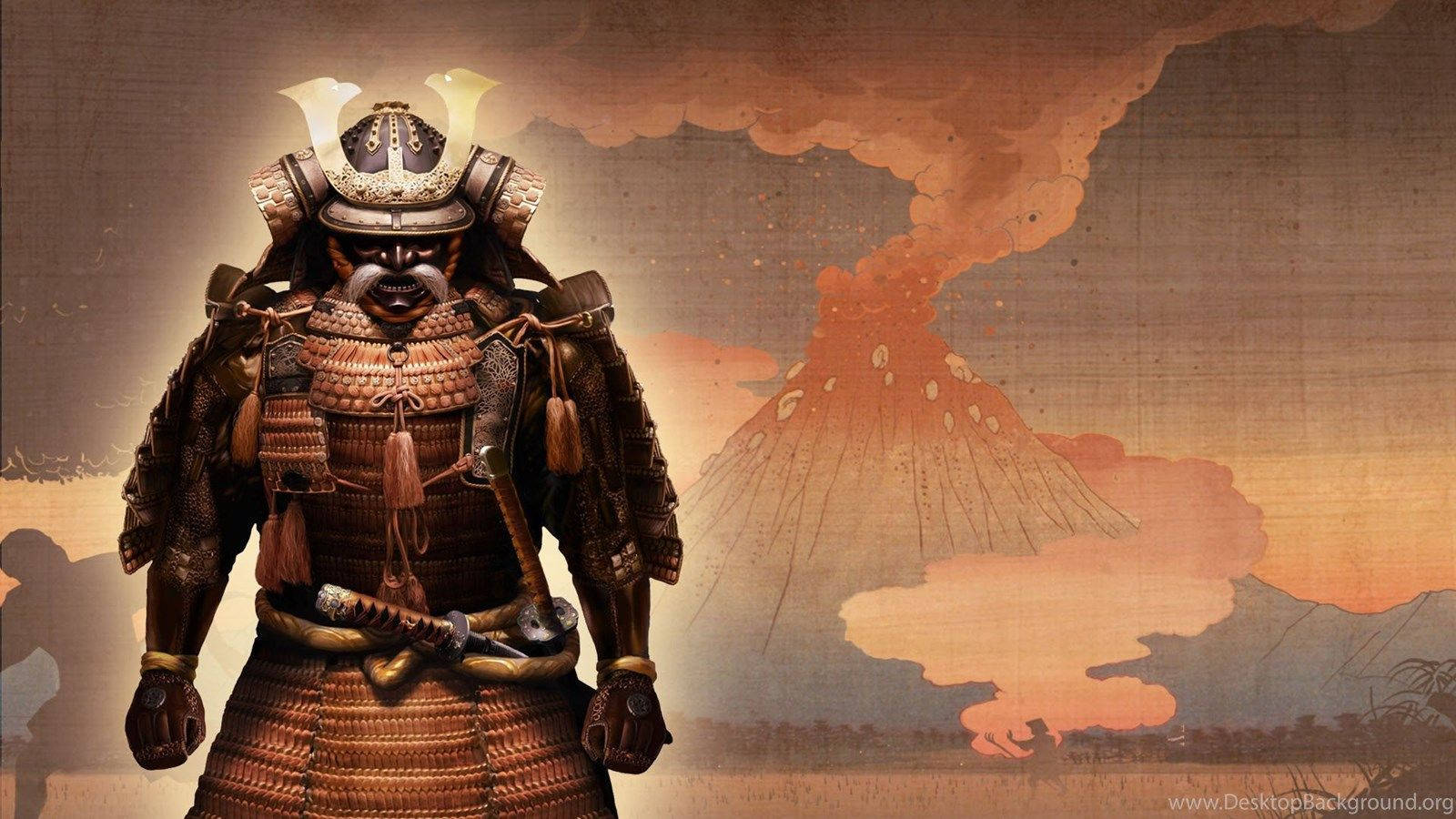 Samurai wa Volcano ya Kijapani Picha ya Ukuta