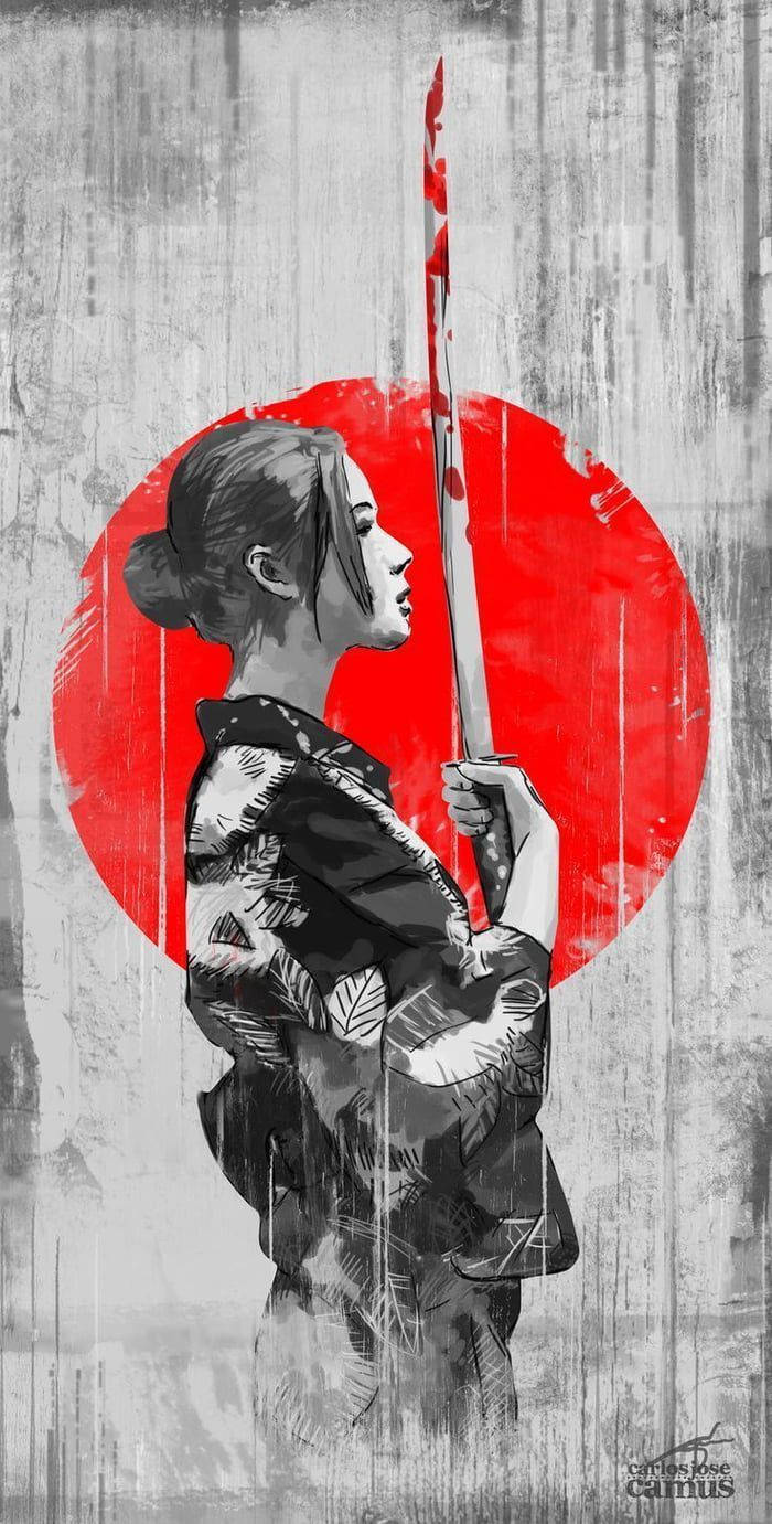 Samurai wa Yukata ya Japani Picha ya Ukuta