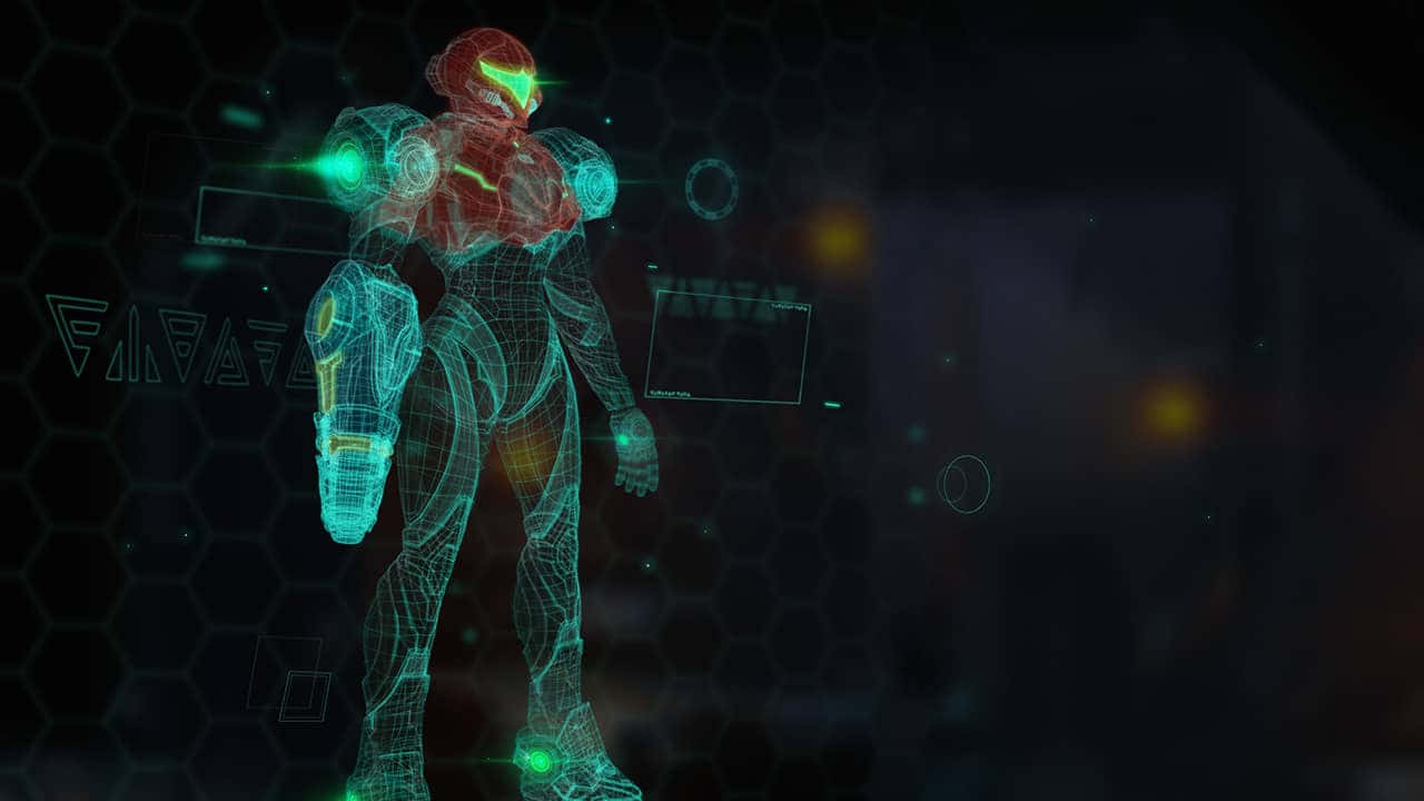 Samus Aran wa Metroid Dread Bluu Neon Picha ya Ukuta