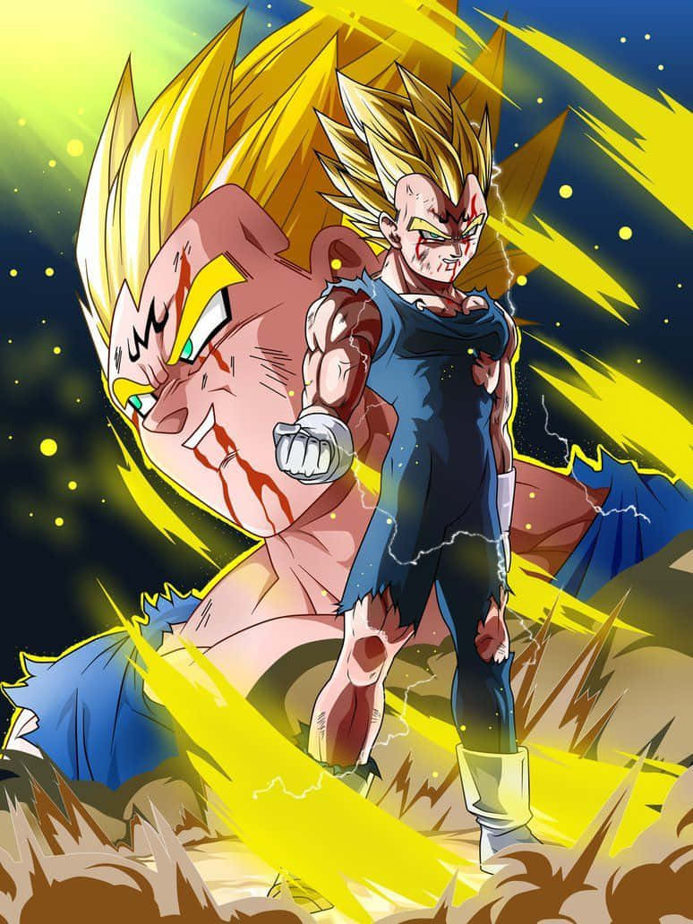 Sanaa Dijitali ya Tabasamu la Majin Vegeta wa Dragon Ball Picha ya Ukuta