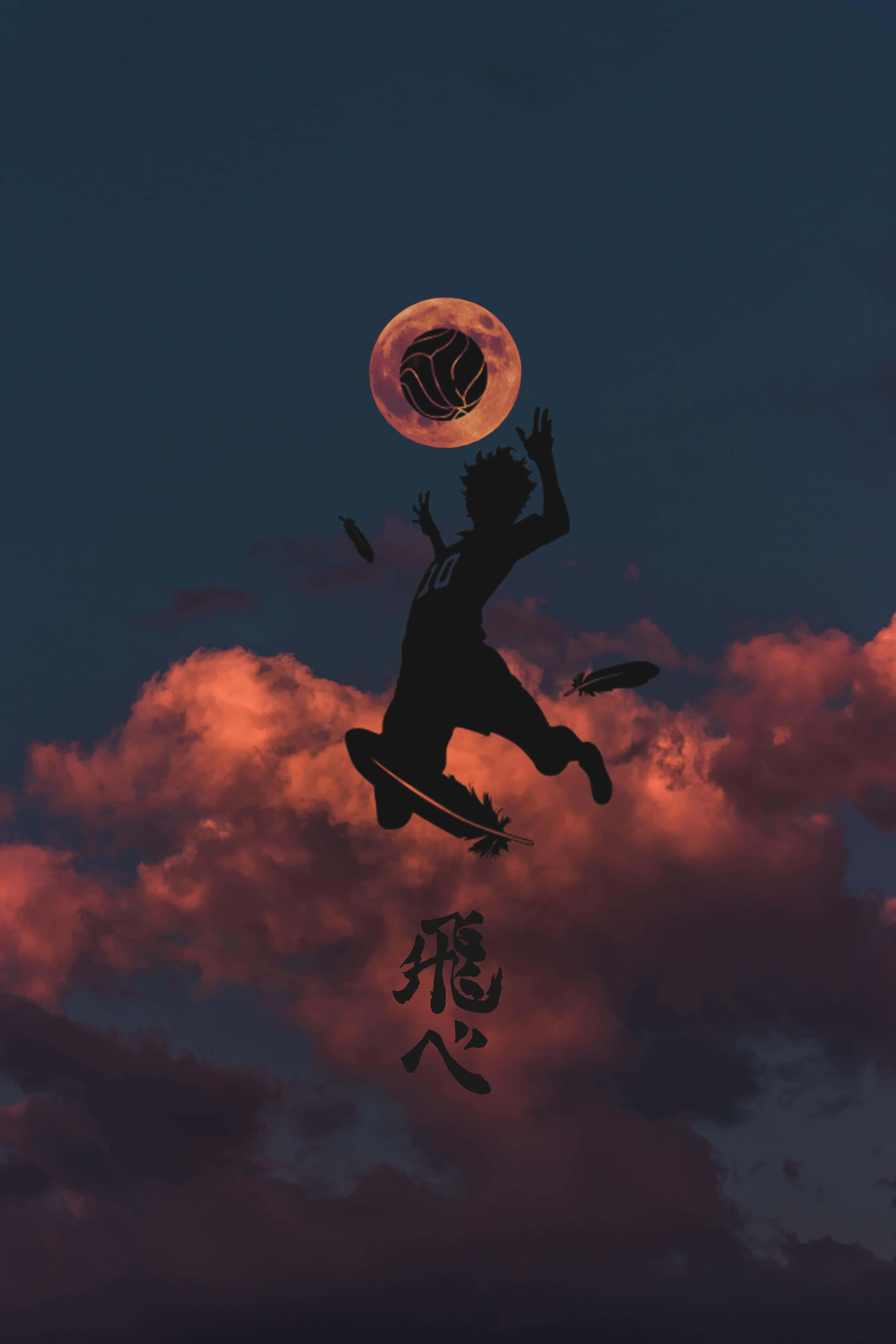 Sanaa Dijitali ya Silhouette ya Shoyo Hinata ya Haikyuu kwa iPhone Picha ya Ukuta