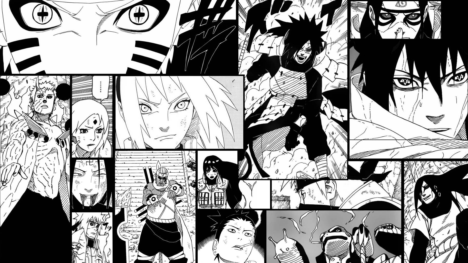 Sanaa ya Anime Nyeusi na Nyeupe Paneli za Manga za Naruto Picha ya Ukuta