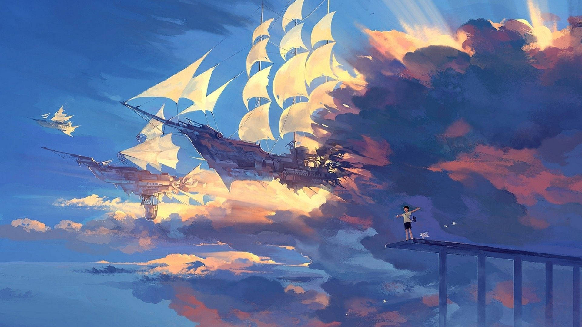Sanaa ya Anime ya Skyship Aesthetic kwa Kompyuta ya Meza Picha ya Ukuta
