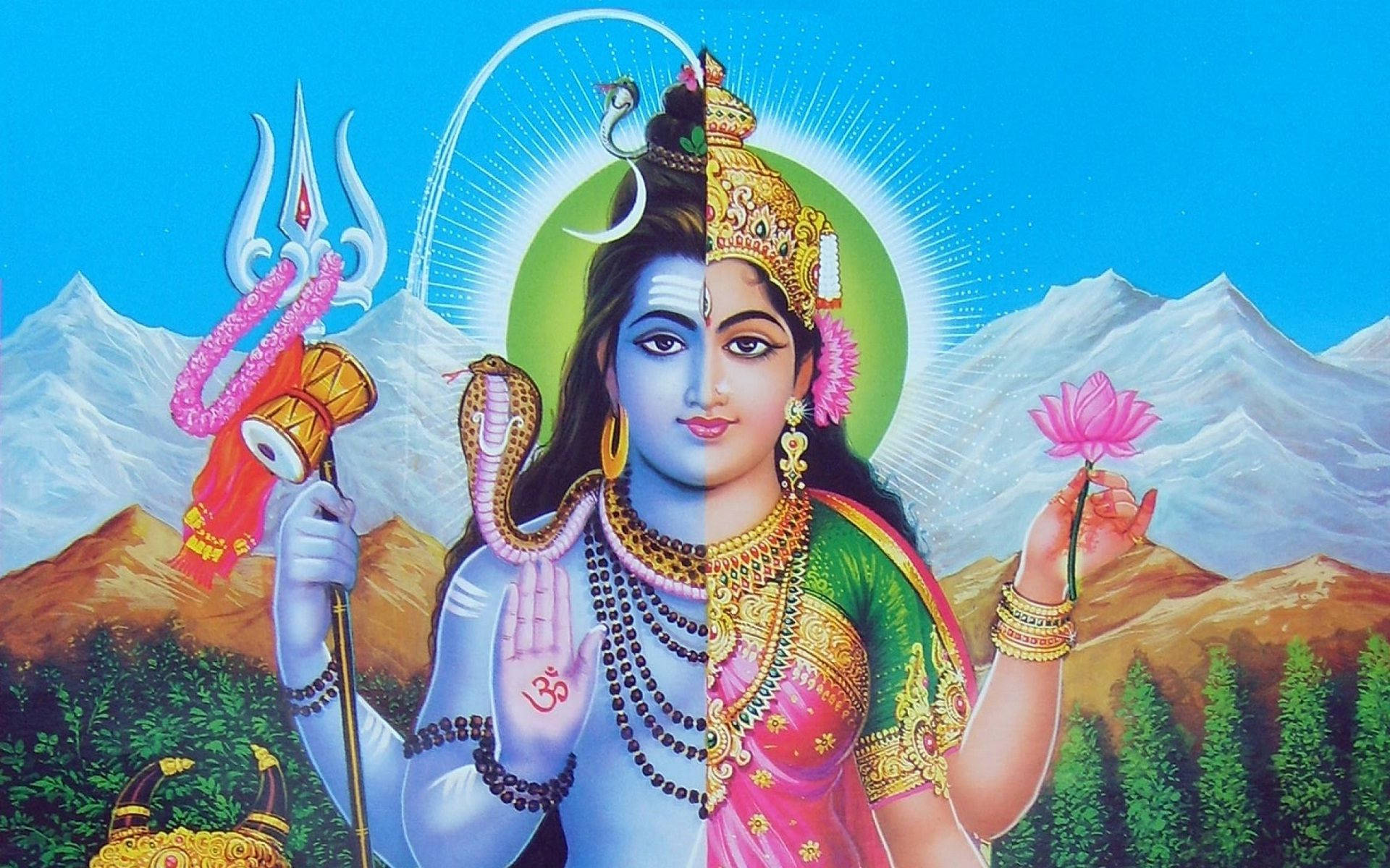 Sanaa ya Ardhanarishvara Shiva Parvati Picha ya Ukuta