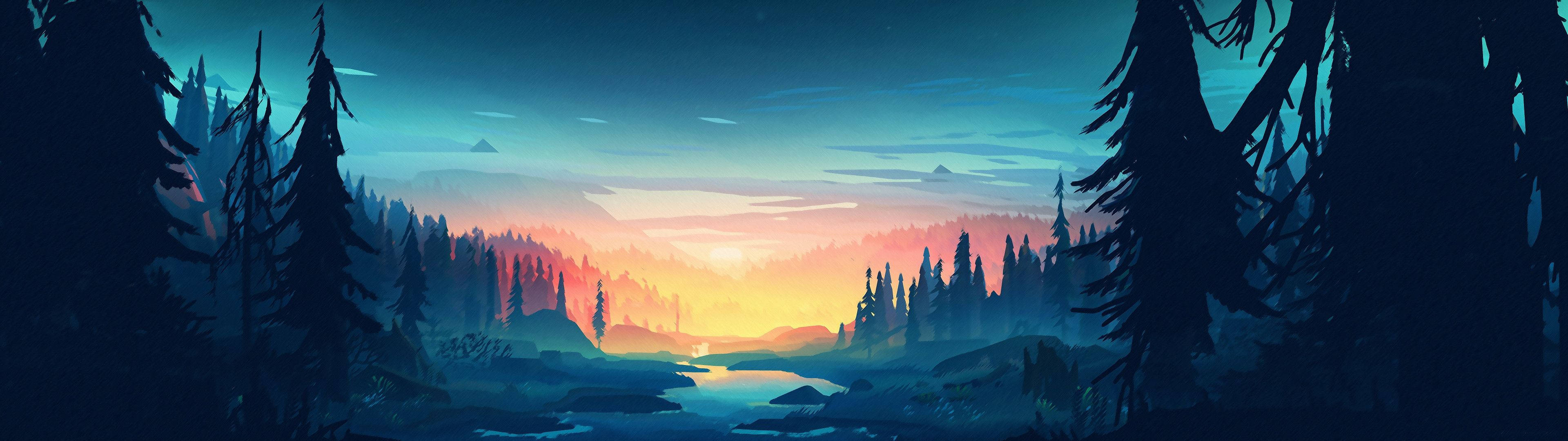 Sanaa ya Asili ya Kufuatilia Mbili 3840x1080 HD Picha ya Ukuta