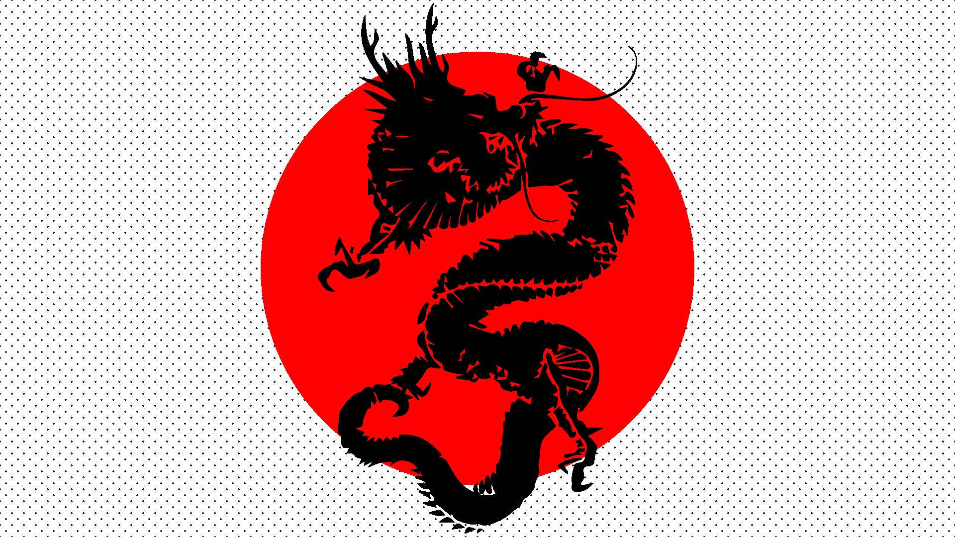 Sanaa ya Dragoni ya Japani kwenye Bendera ya Japani Picha ya Ukuta