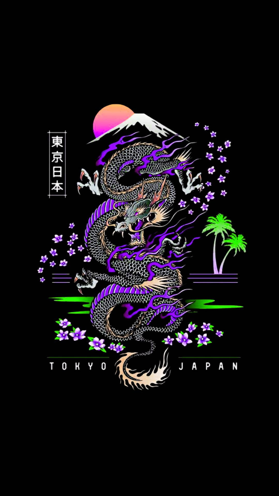Sanaa ya Dragoni ya Japani na Mlima Fuji Picha ya Ukuta
